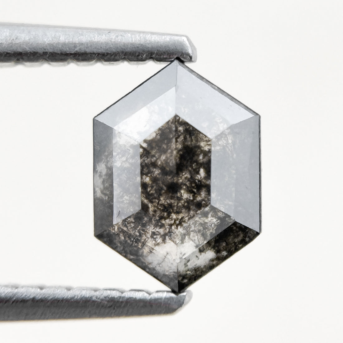 0.83 Ct Hexagon Rose Cut Grey Natural Salt and Pepper Diamond