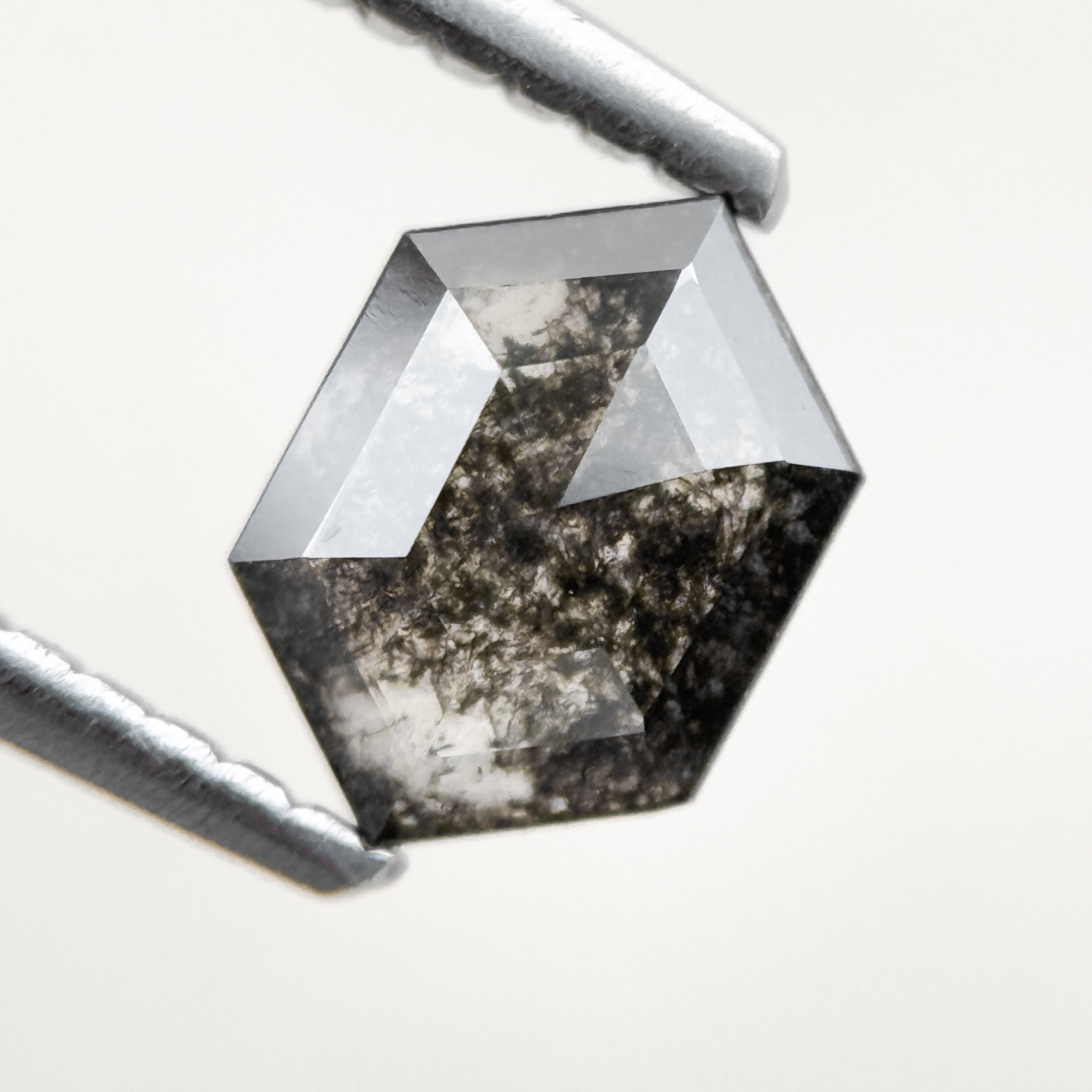 0.83 Ct Hexagon Rose Cut Grey Natural Salt and Pepper Diamond