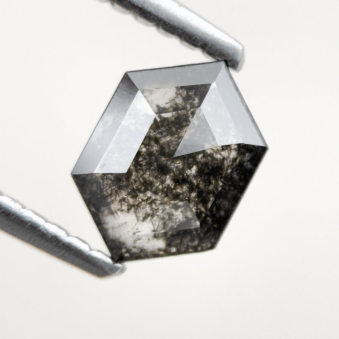 0.83 Ct Hexagon Rose Cut Grey Natural Salt and Pepper Diamond
