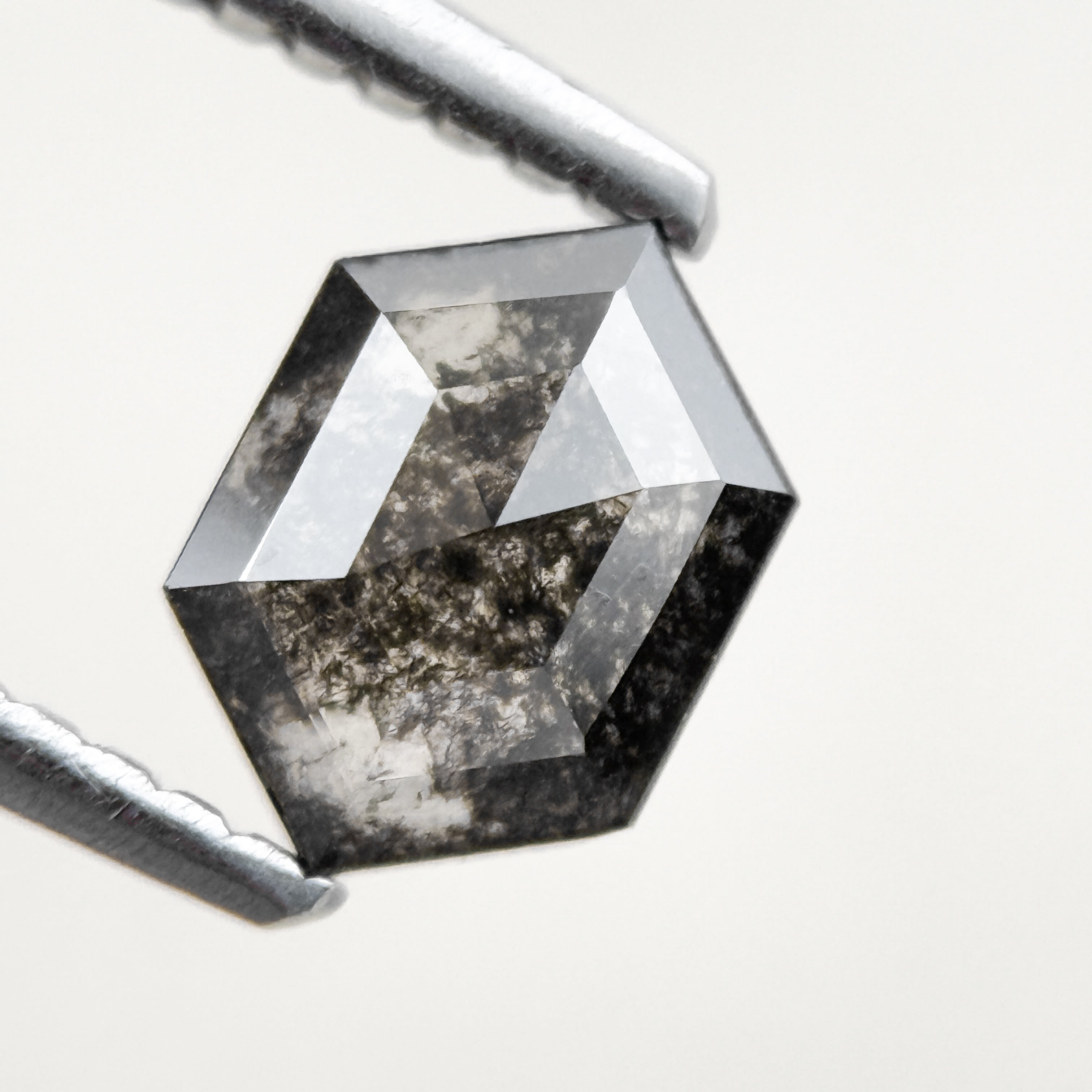 0.83 Ct Hexagon Rose Cut Grey Natural Salt and Pepper Diamond