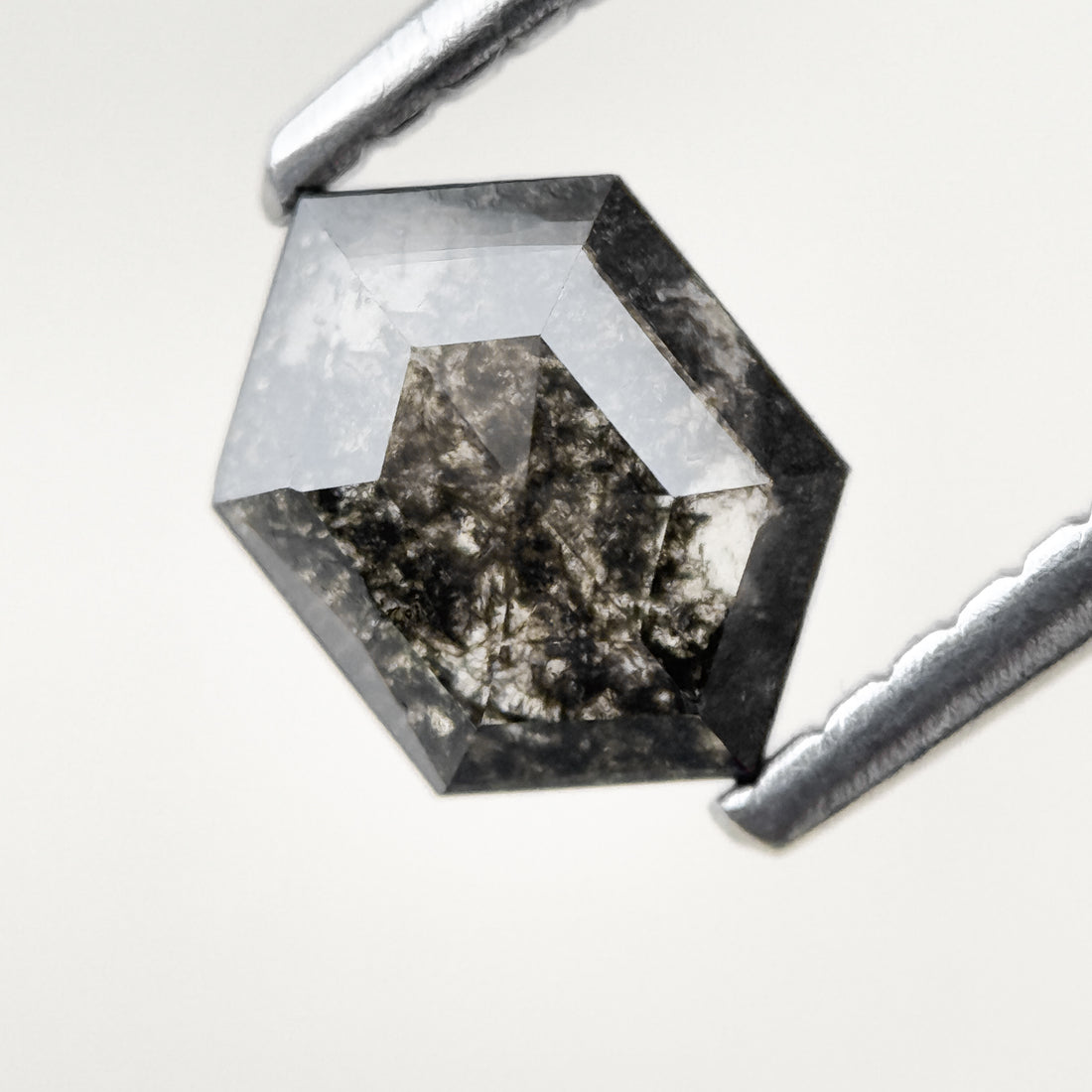 0.83 Ct Hexagon Rose Cut Grey Natural Salt and Pepper Diamond
