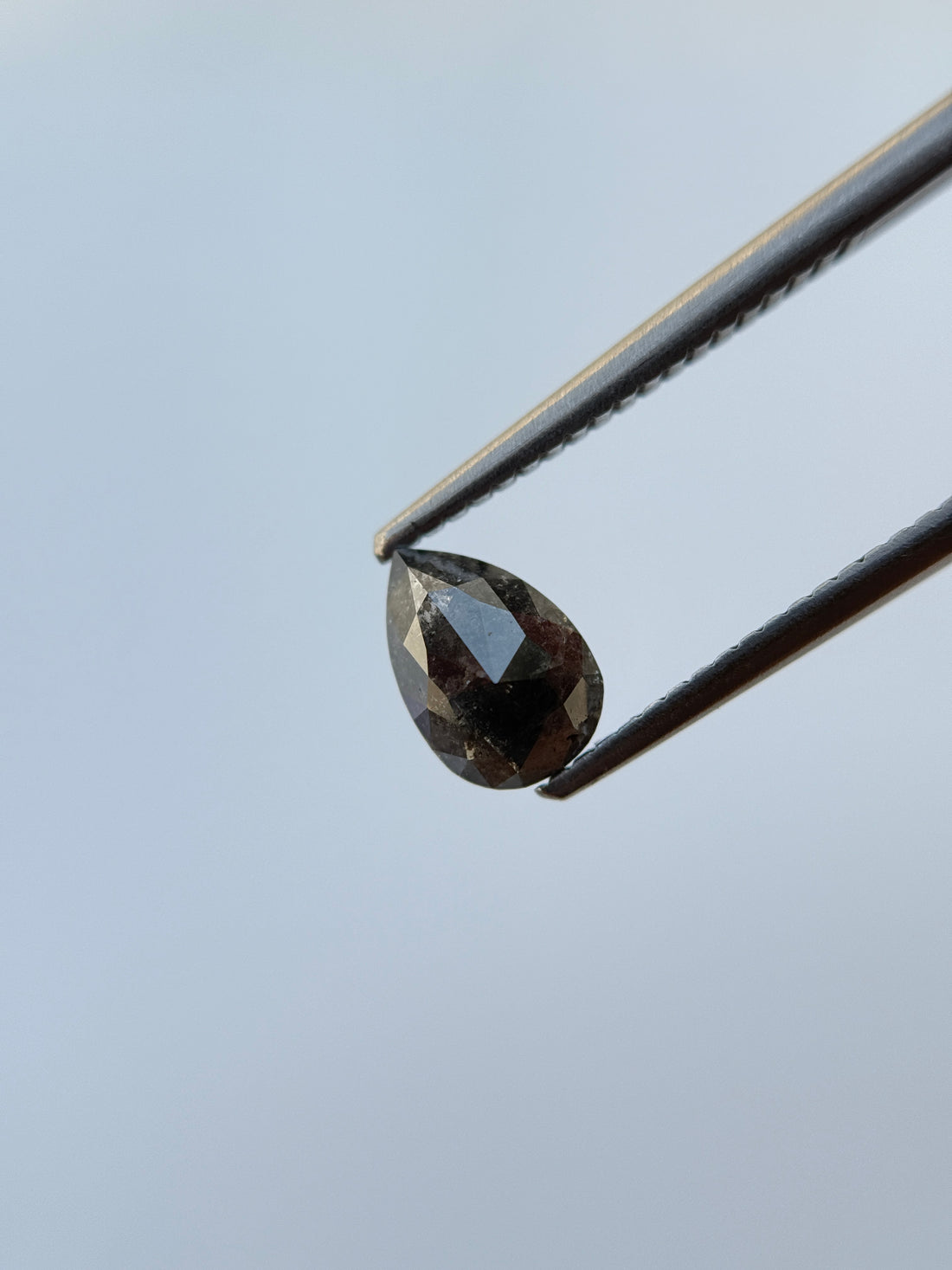 1.25 Ct Pear Rose Cut Grey Natural Salt and Pepper Diamond