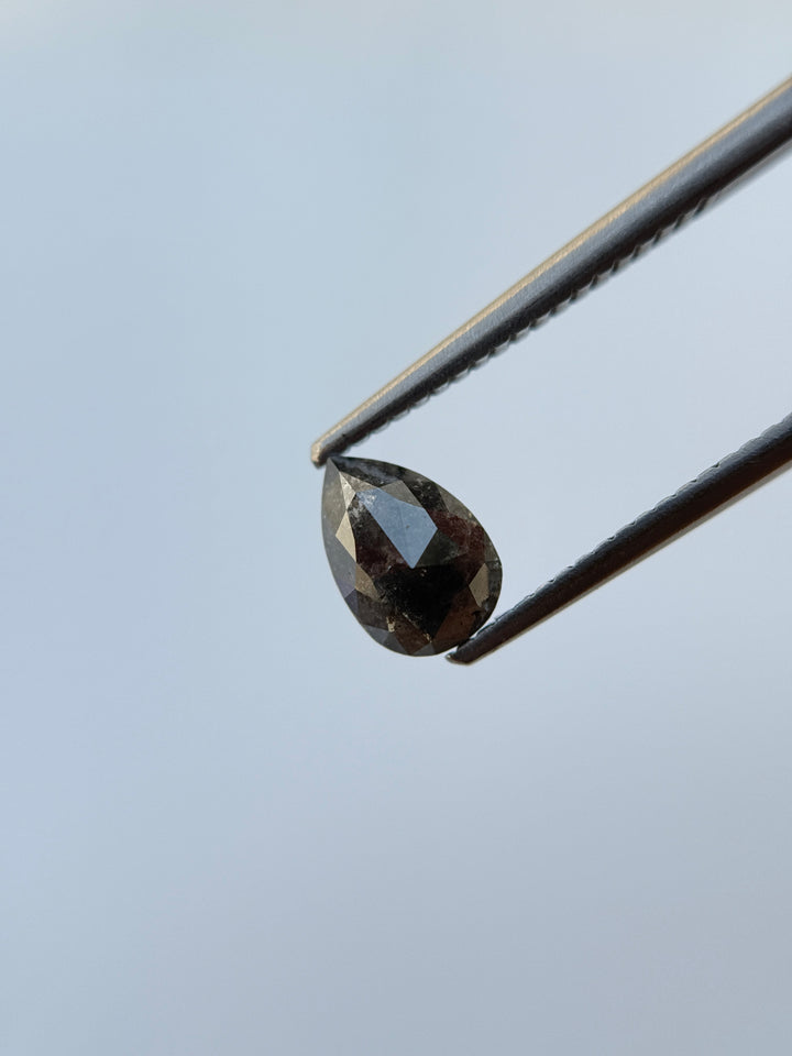 1.25 Ct Pear Rose Cut Grey Natural Salt and Pepper Diamond