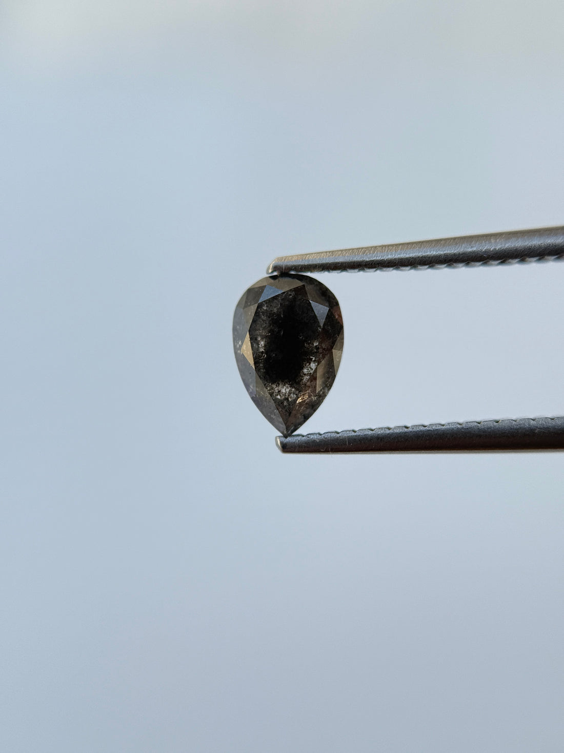 1.25 Ct Pear Rose Cut Grey Natural Salt and Pepper Diamond
