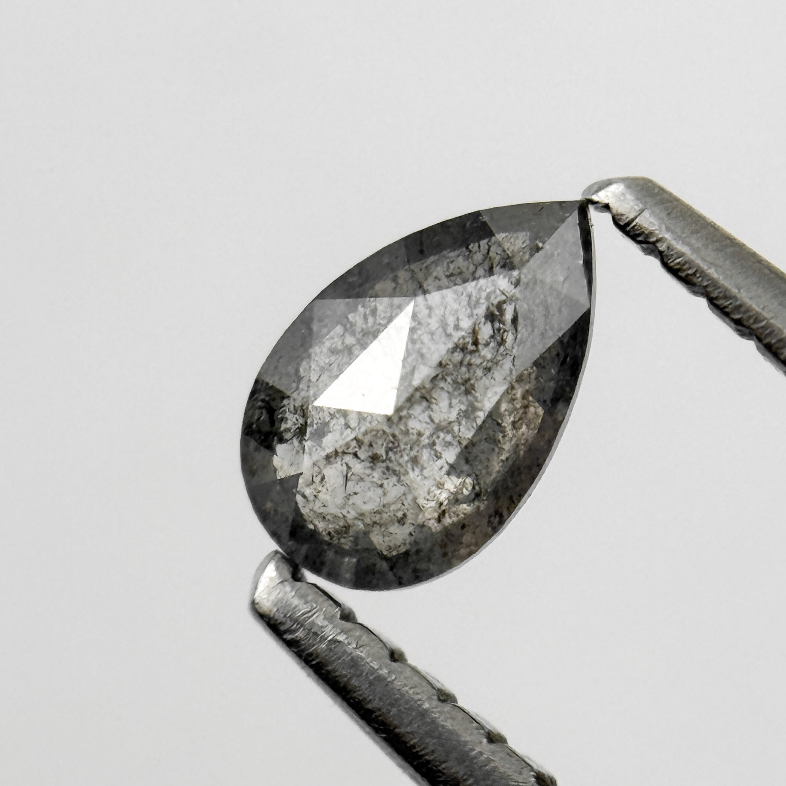 0.29 Ct Pear Rose Cut Grey Natural Salt and Pepper Diamond