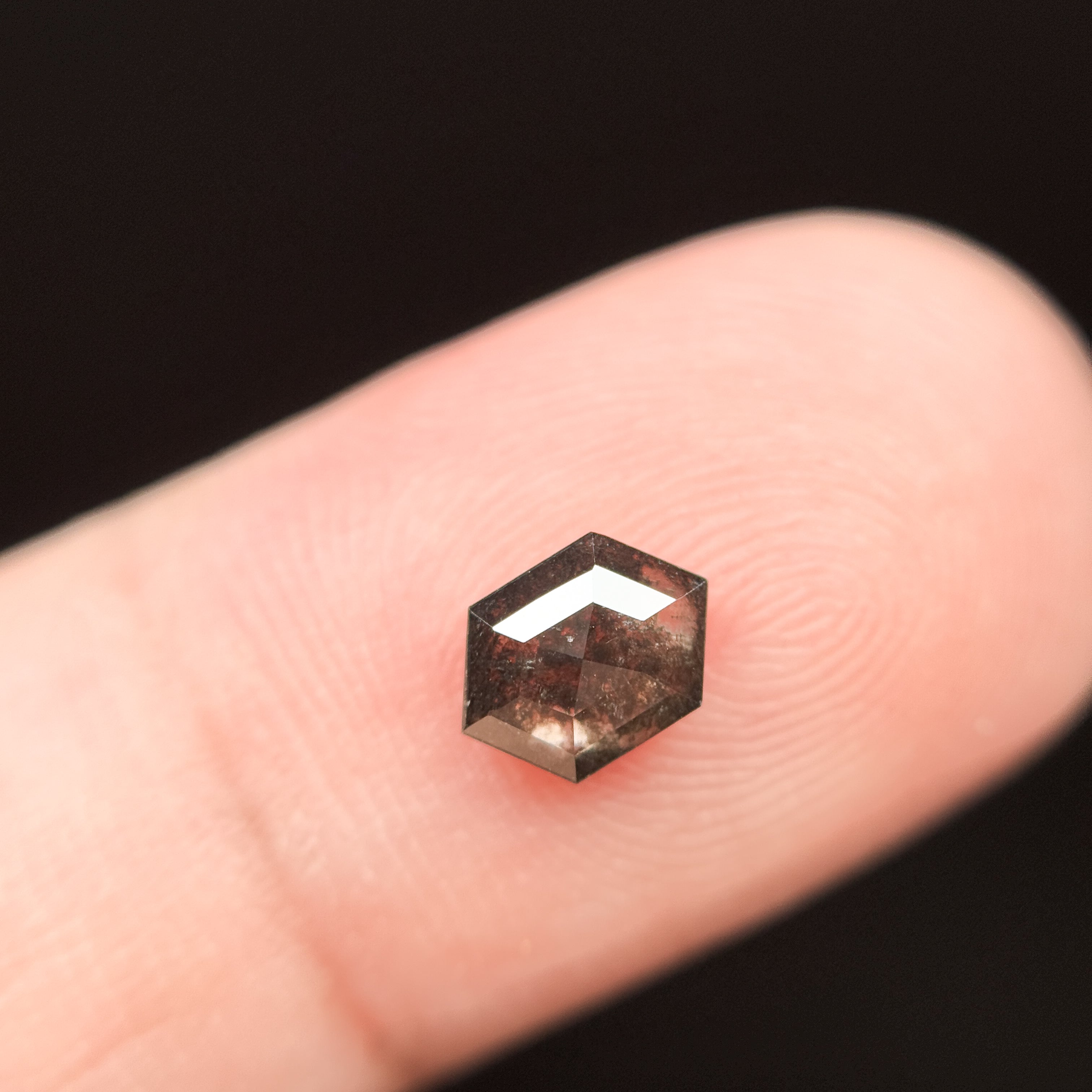 0.83 Ct Hexagon Rose Cut Grey Natural Salt and Pepper Diamond