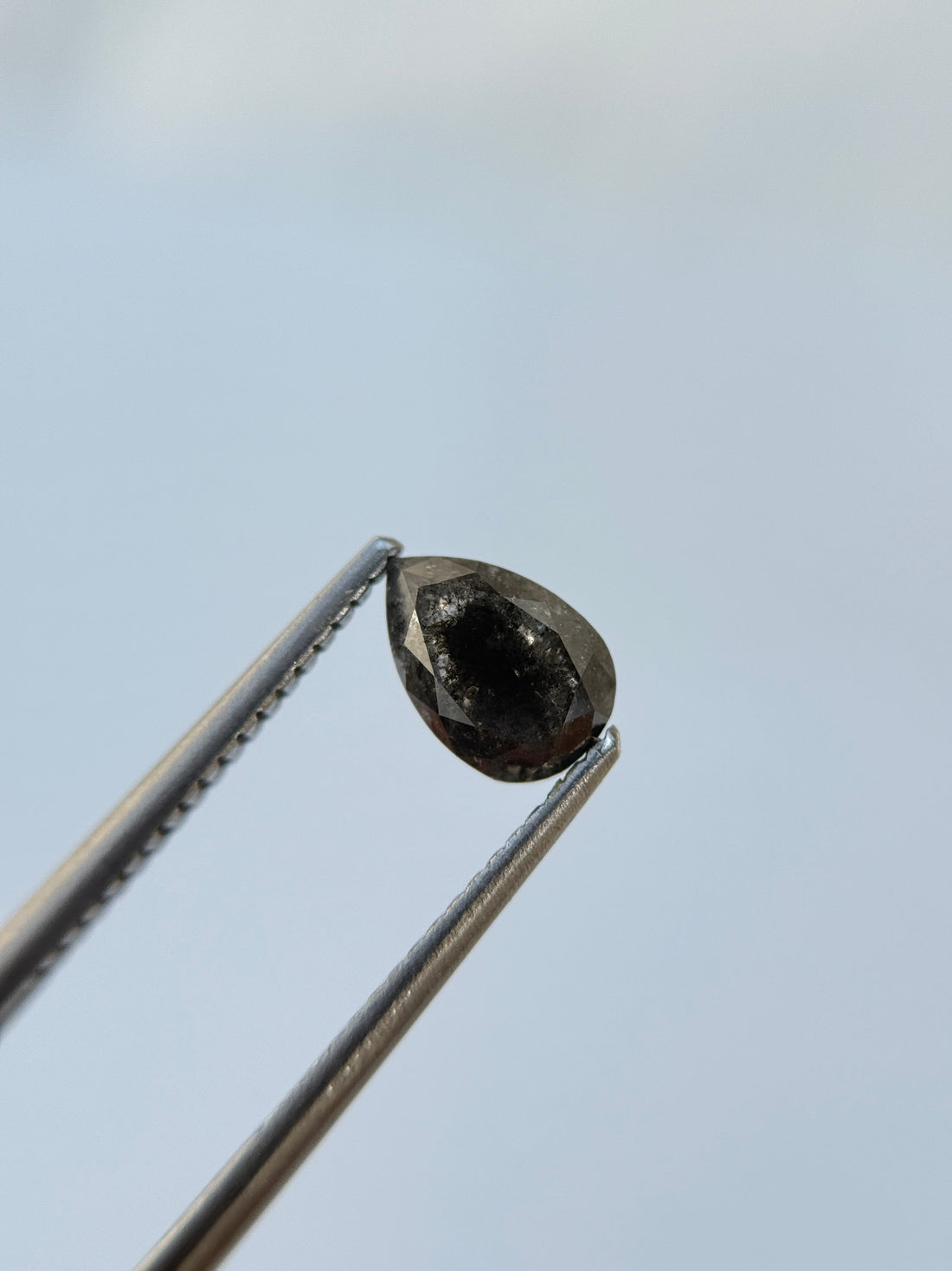 1.25 Ct Pear Rose Cut Grey Natural Salt and Pepper Diamond