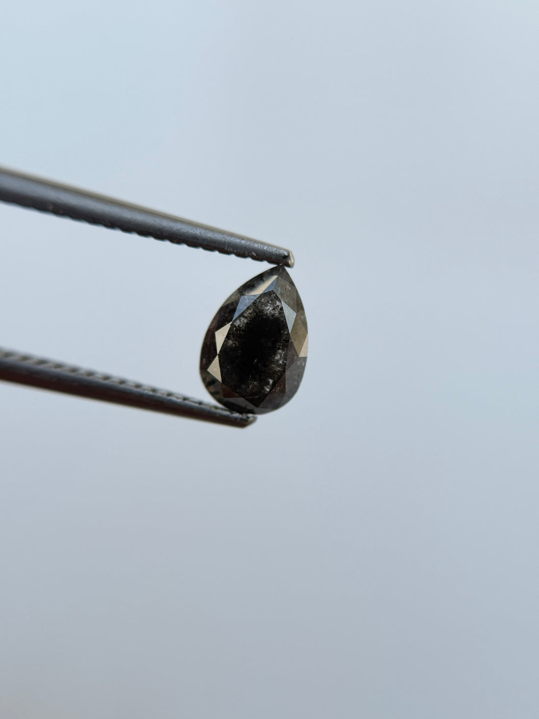 1.25 Ct Pear Rose Cut Grey Natural Salt and Pepper Diamond