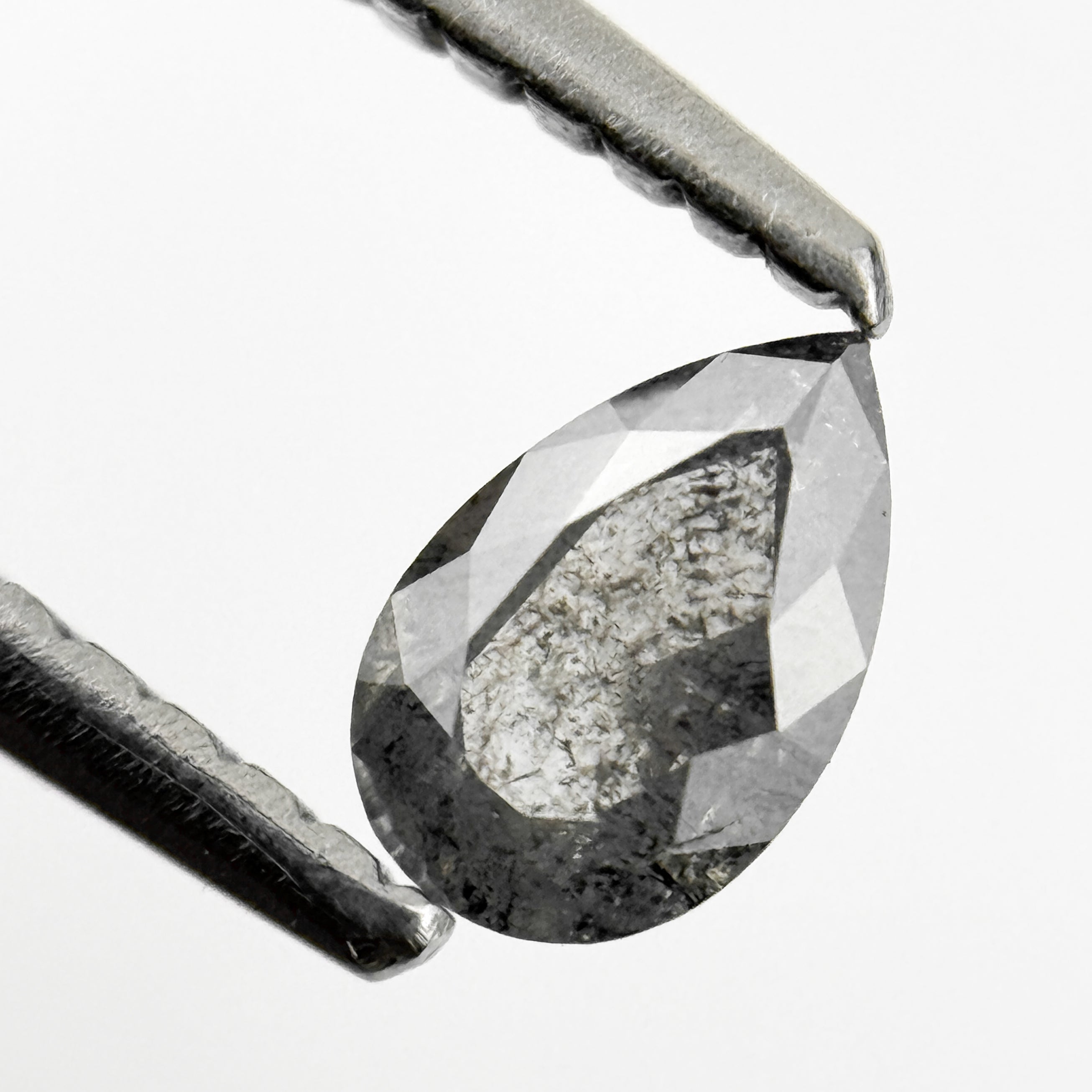 0.29 Ct Pear Rose Cut Grey Natural Salt and Pepper Diamond