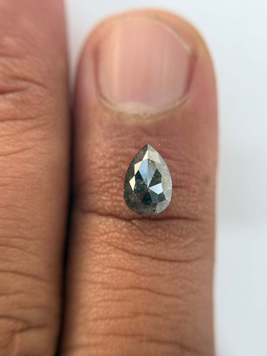 1.25 Ct Pear Rose Cut Grey Natural Salt and Pepper Diamond