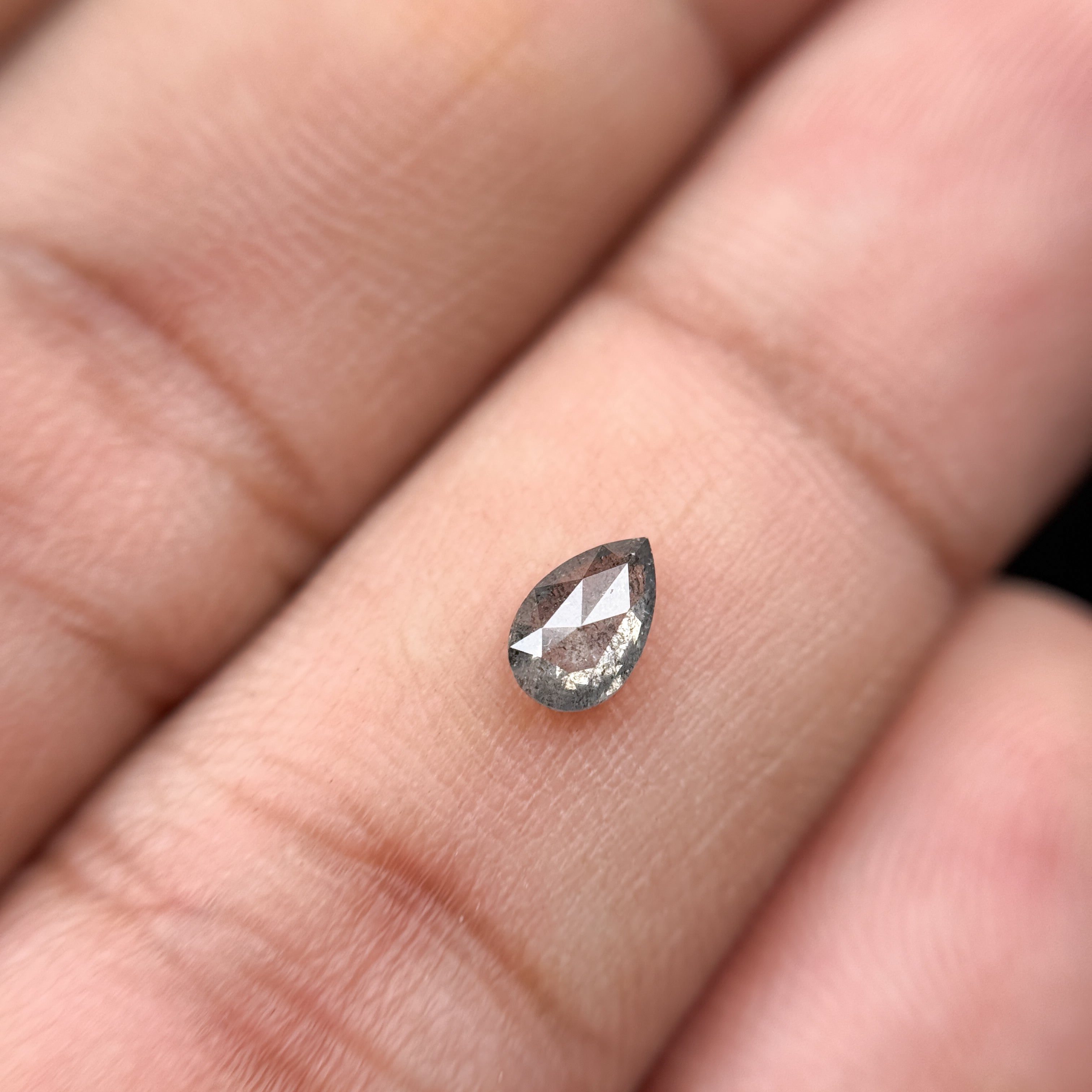0.29 Ct Pear Rose Cut Grey Natural Salt and Pepper Diamond