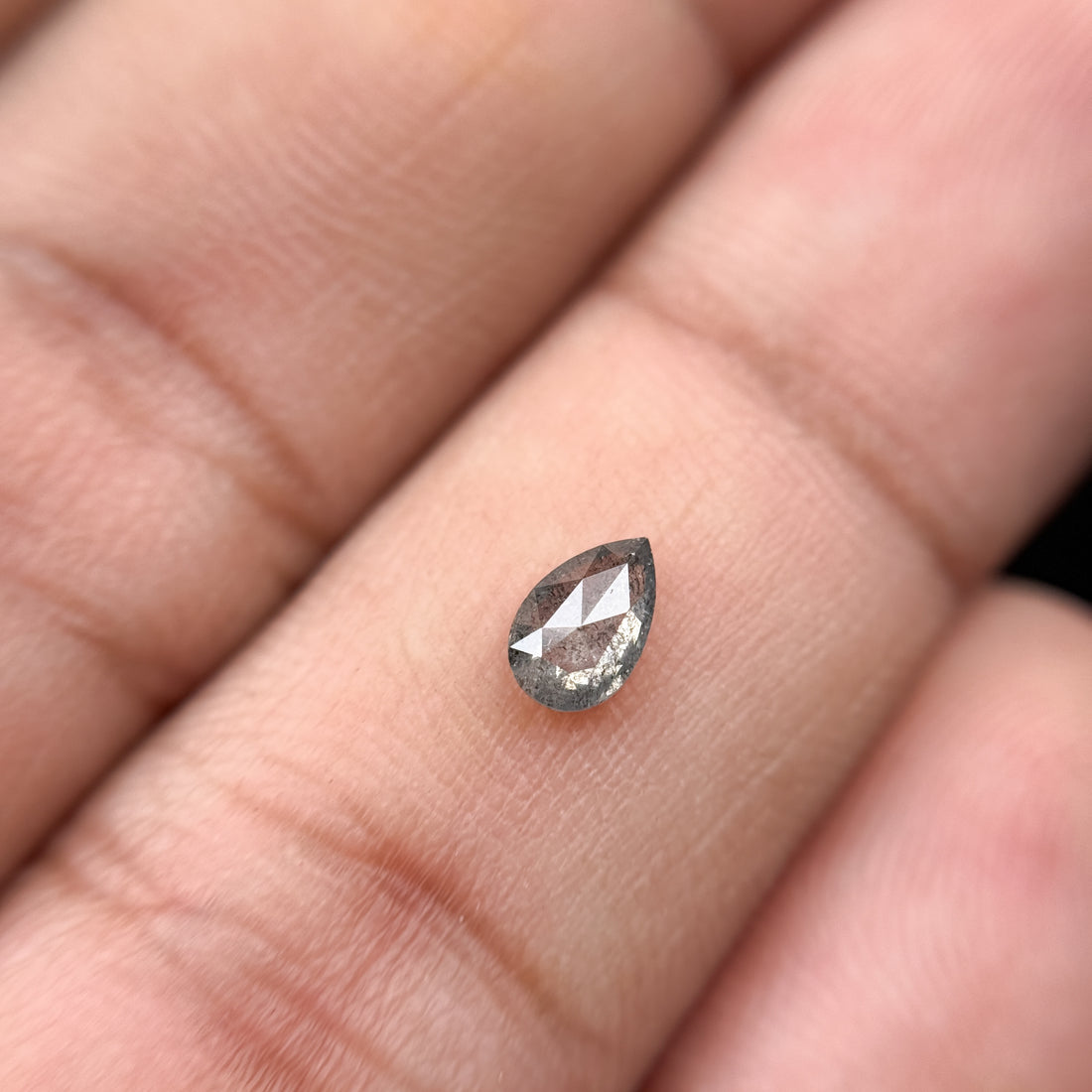 0.29 Ct Pear Rose Cut Grey Natural Salt and Pepper Diamond