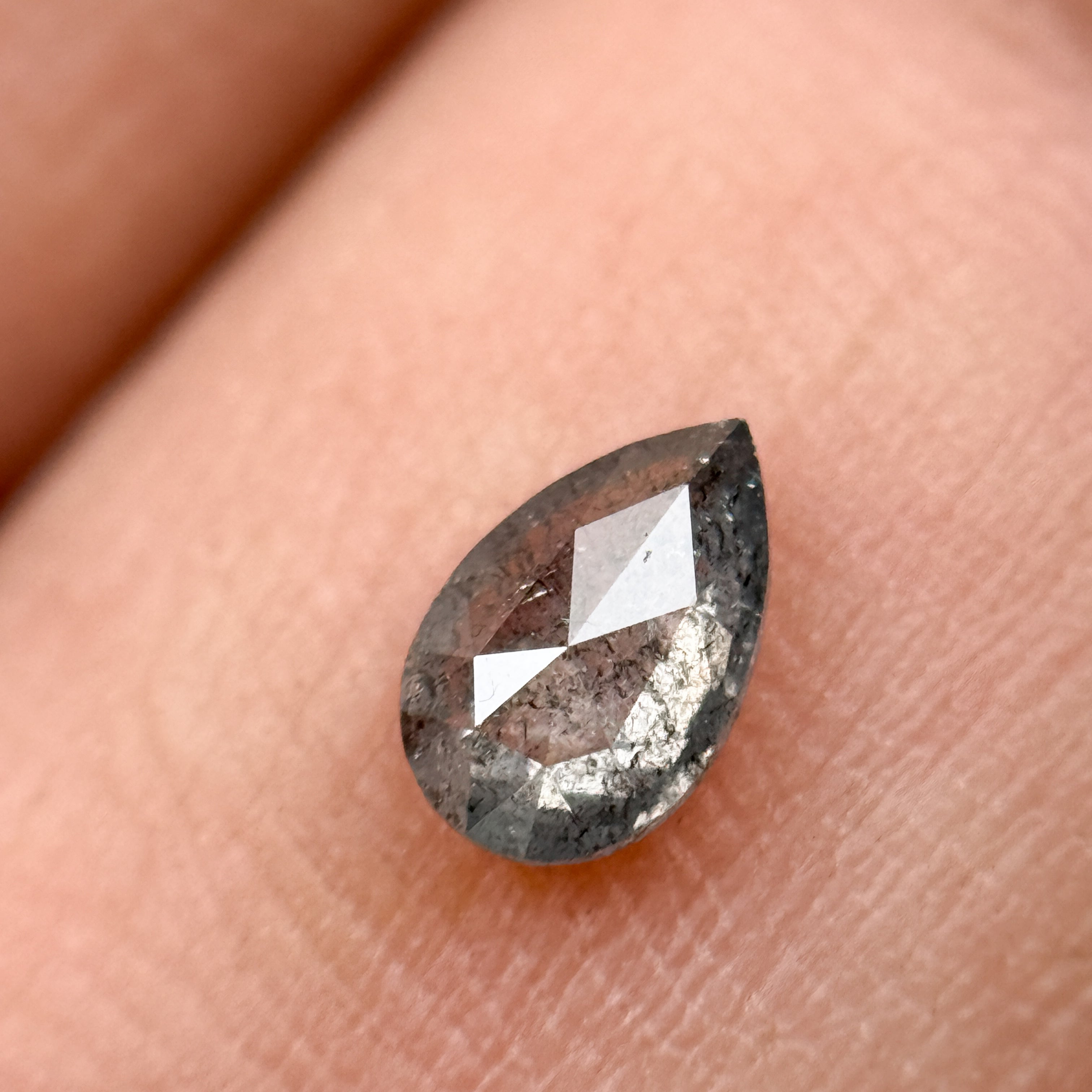 0.29 Ct Pear Rose Cut Grey Natural Salt and Pepper Diamond
