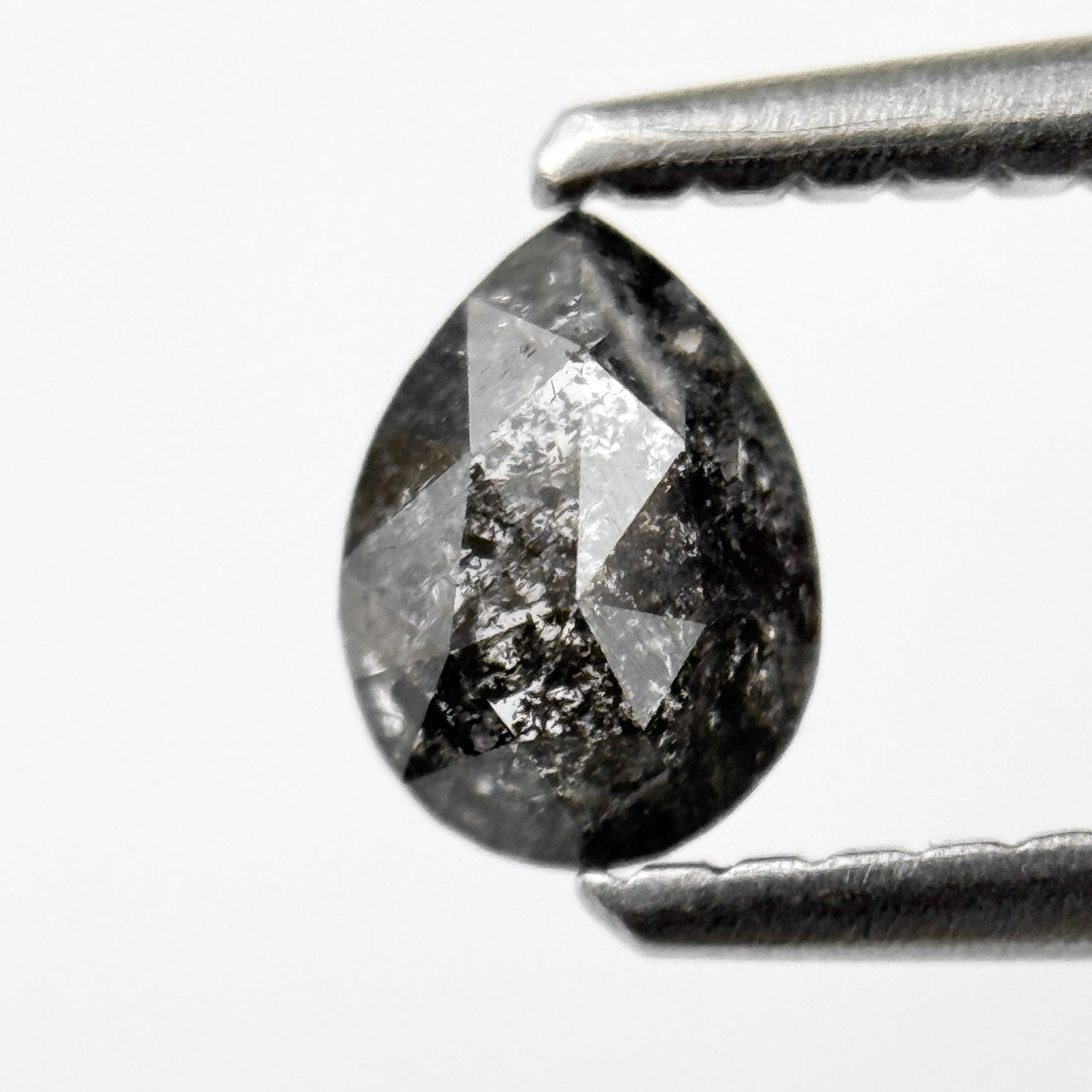 0.38 Ct Pear Rose Cut Grey Natural Salt and Pepper Diamond