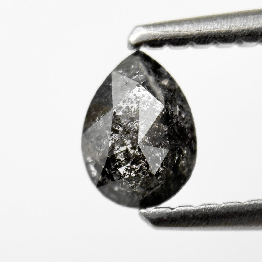 0.38 Ct Pear Rose Cut Grey Natural Salt and Pepper Diamond