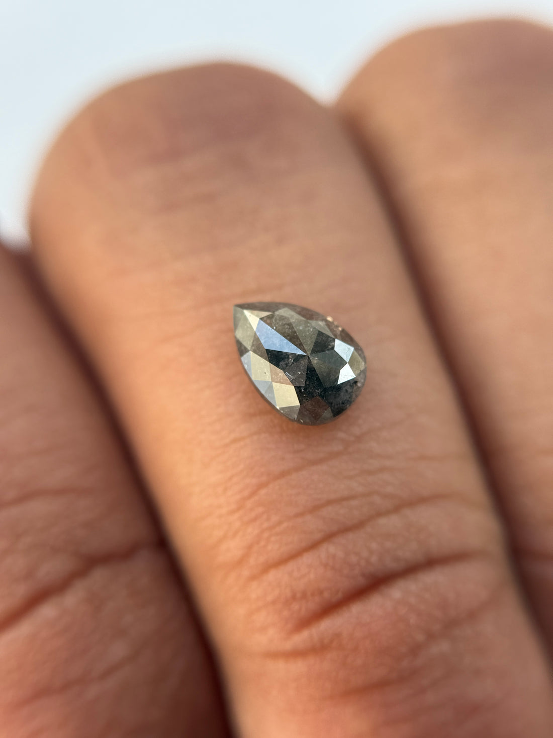 1.25 Ct Pear Rose Cut Grey Natural Salt and Pepper Diamond