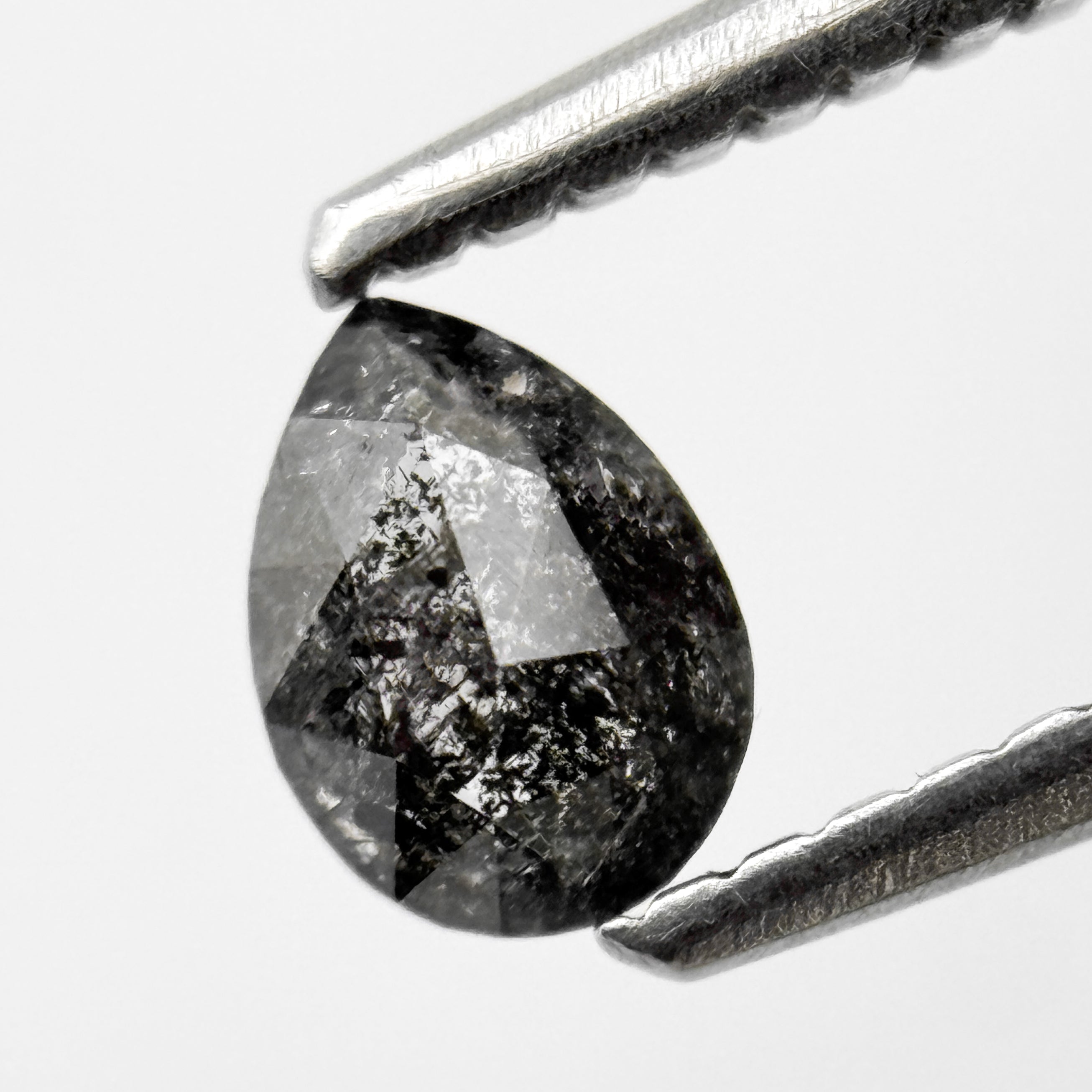 0.38 Ct Pear Rose Cut Grey Natural Salt and Pepper Diamond
