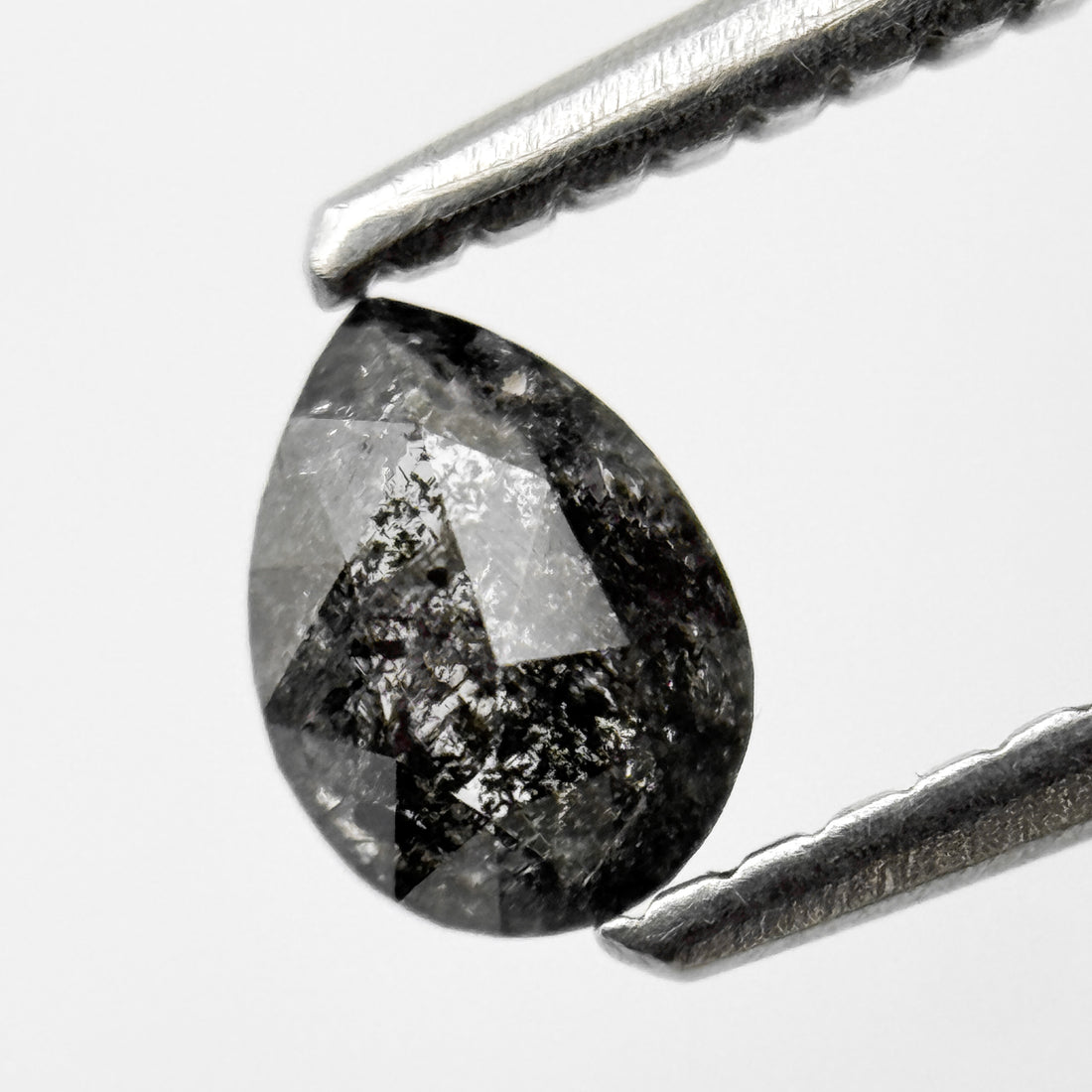 0.38 Ct Pear Rose Cut Grey Natural Salt and Pepper Diamond