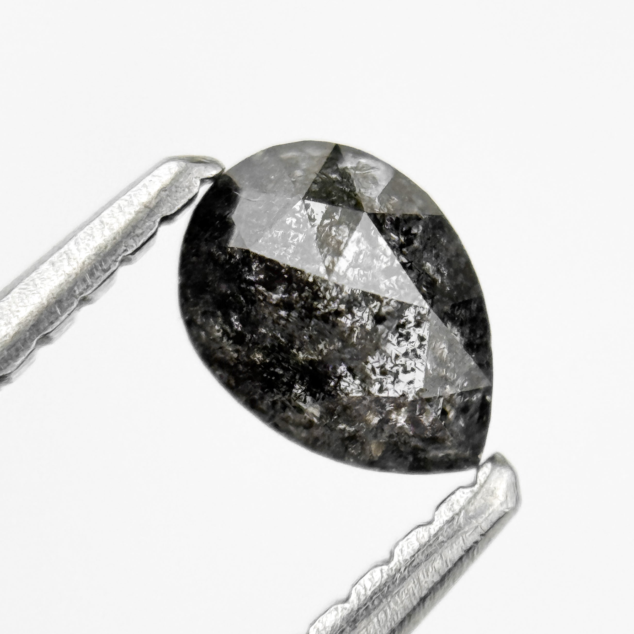 0.38 Ct Pear Rose Cut Grey Natural Salt and Pepper Diamond