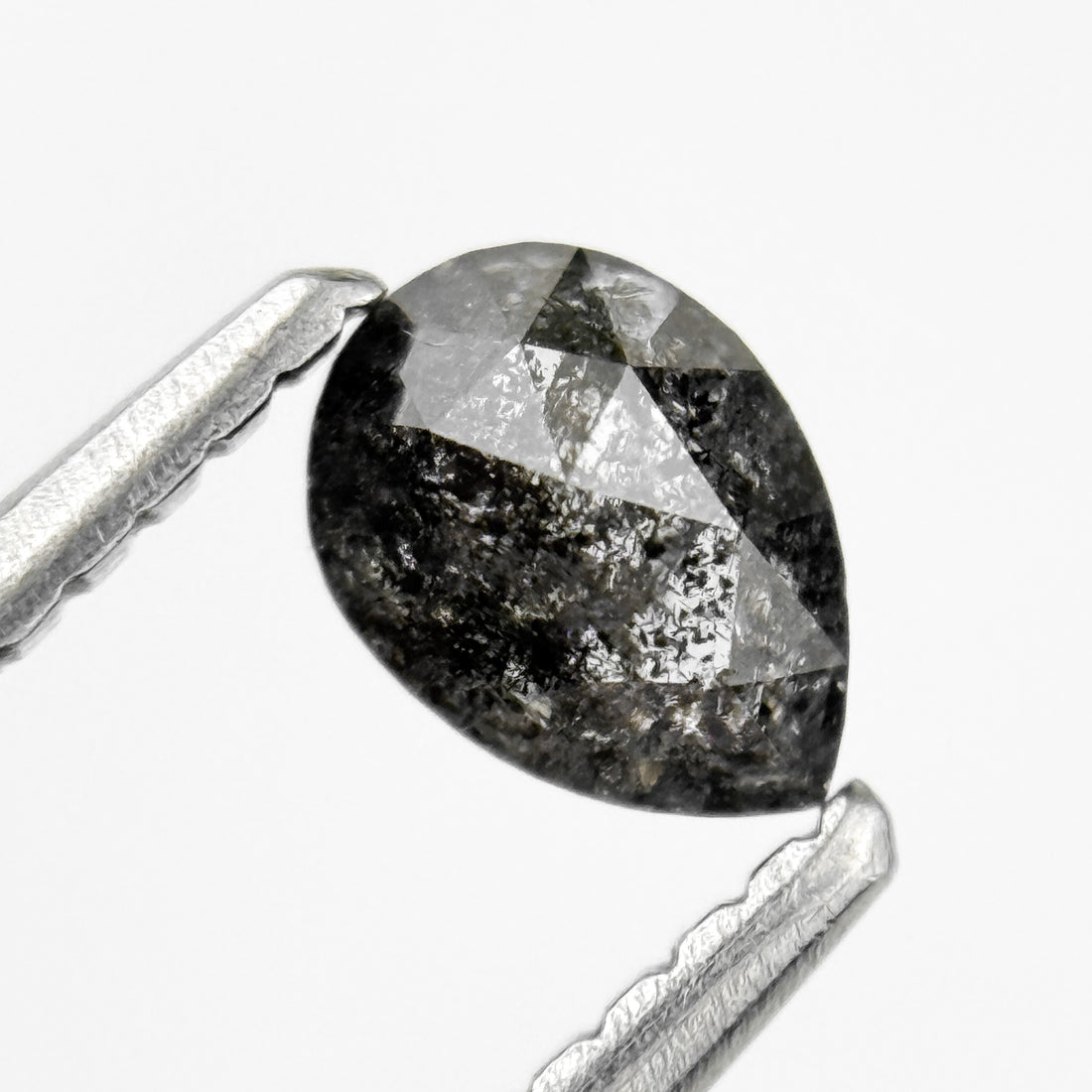 0.38 Ct Pear Rose Cut Grey Natural Salt and Pepper Diamond