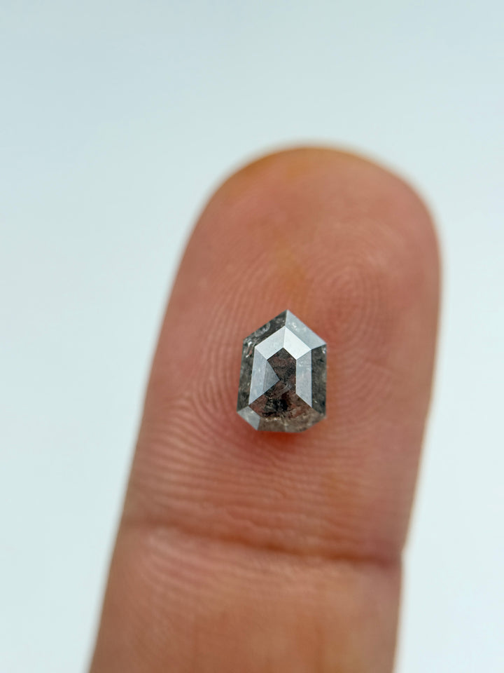 1.13 Ct Shield Rose Cut Grey Natural Salt and Pepper Diamond