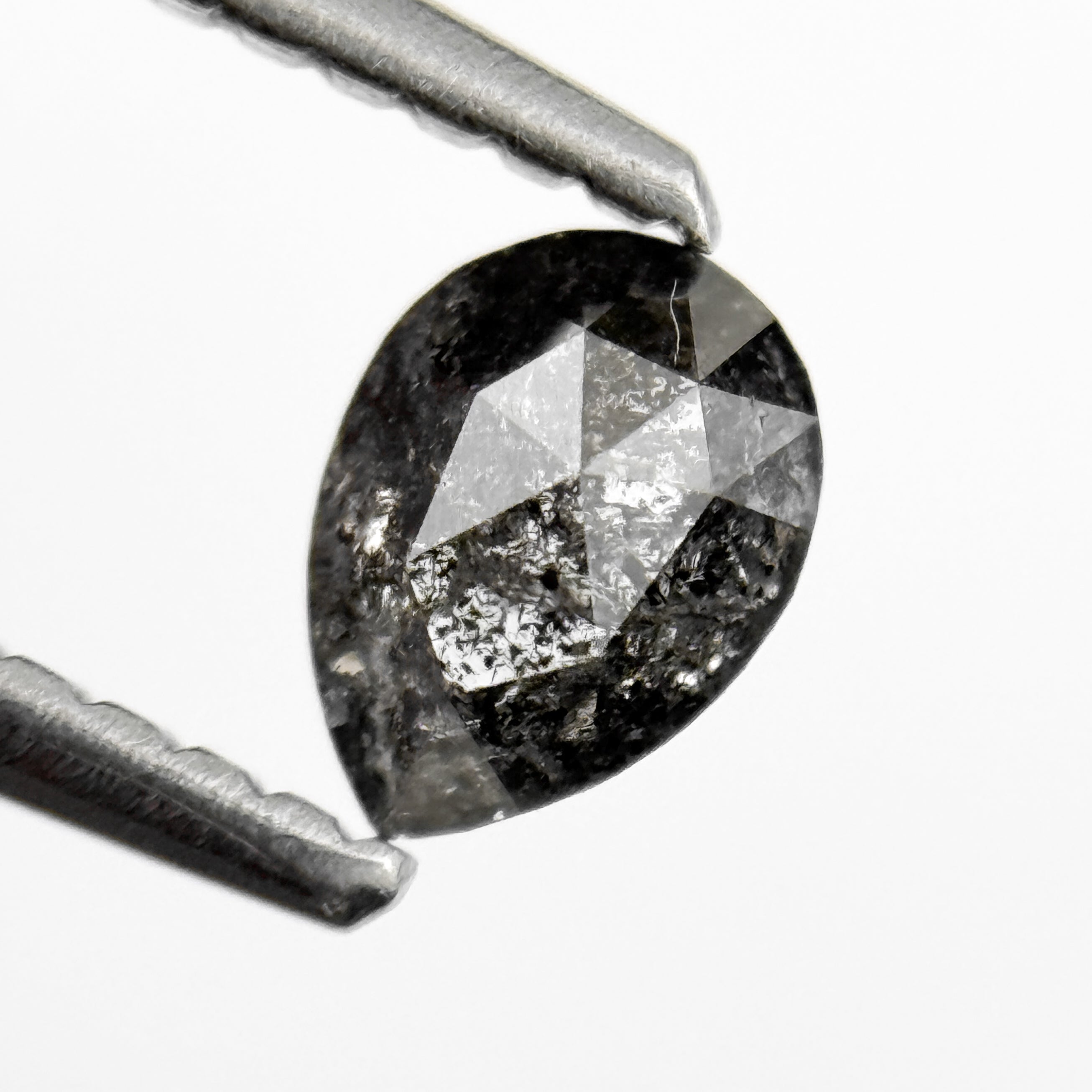 0.38 Ct Pear Rose Cut Grey Natural Salt and Pepper Diamond