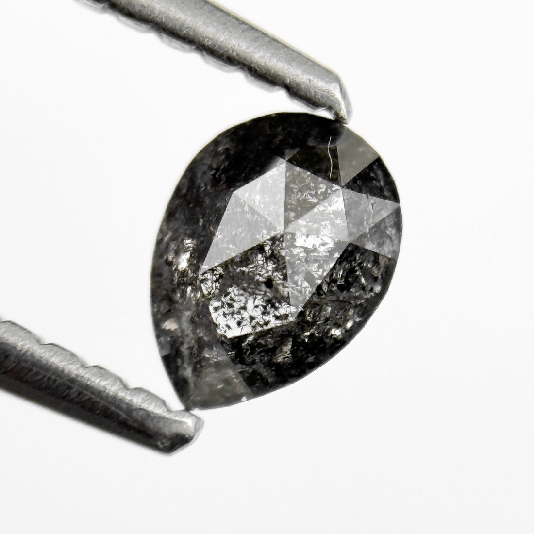 0.38 Ct Pear Rose Cut Grey Natural Salt and Pepper Diamond