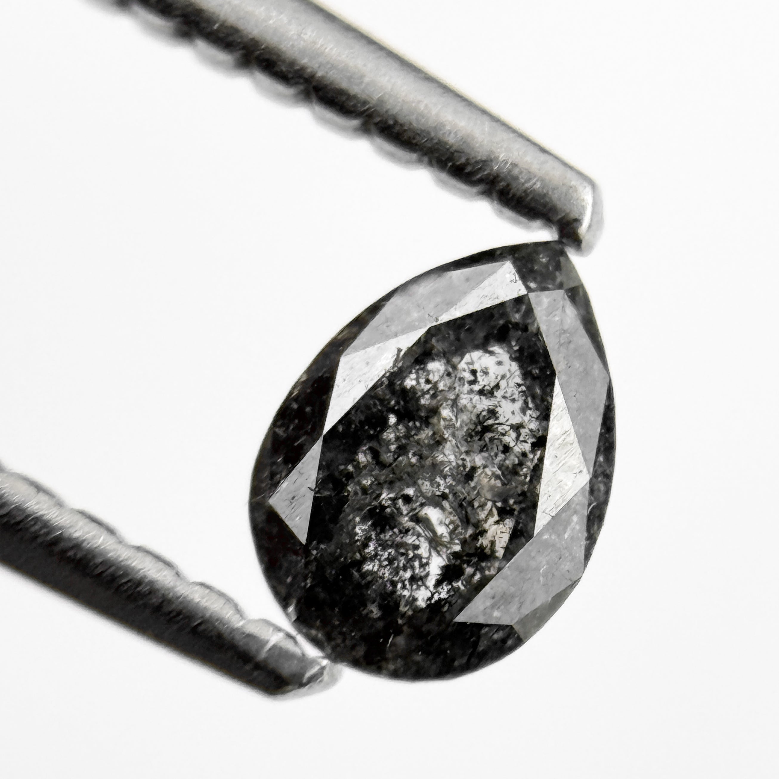 0.38 Ct Pear Rose Cut Grey Natural Salt and Pepper Diamond