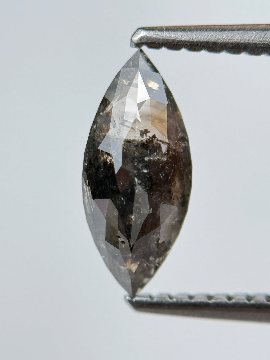 1.00 Ct Marquise Rose Cut Grey Natural Salt and Pepepr Diamond