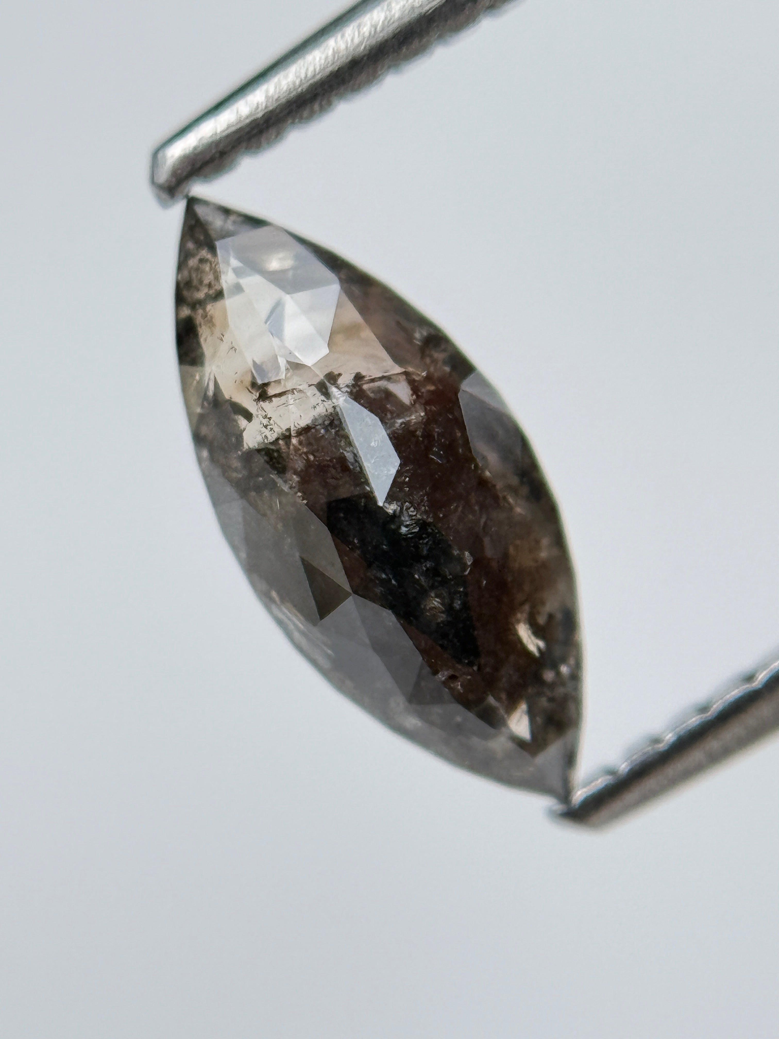 1.00 Ct Marquise Rose Cut Grey Natural Salt and Pepepr Diamond