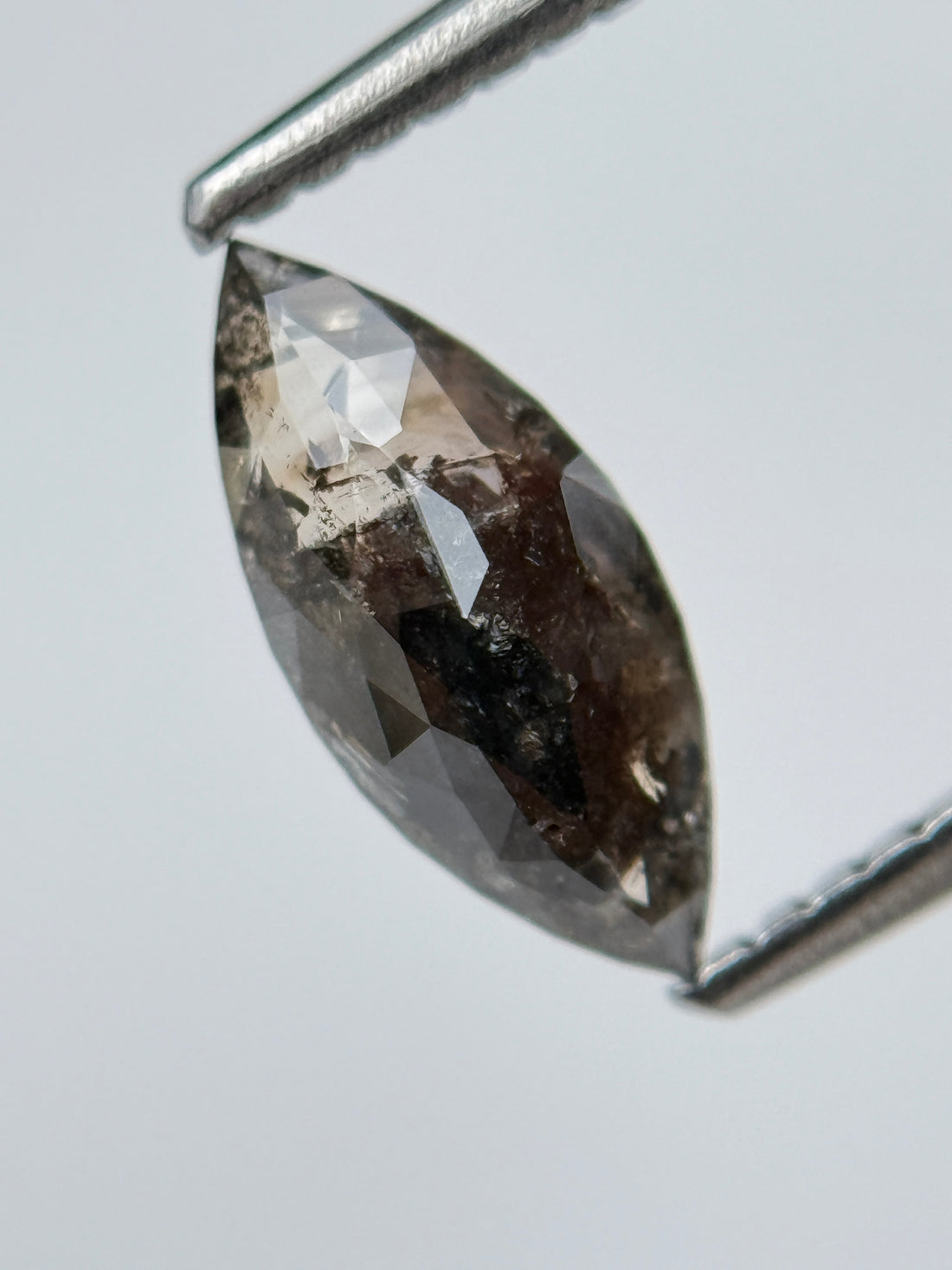1.00 Ct Marquise Rose Cut Grey Natural Salt and Pepepr Diamond