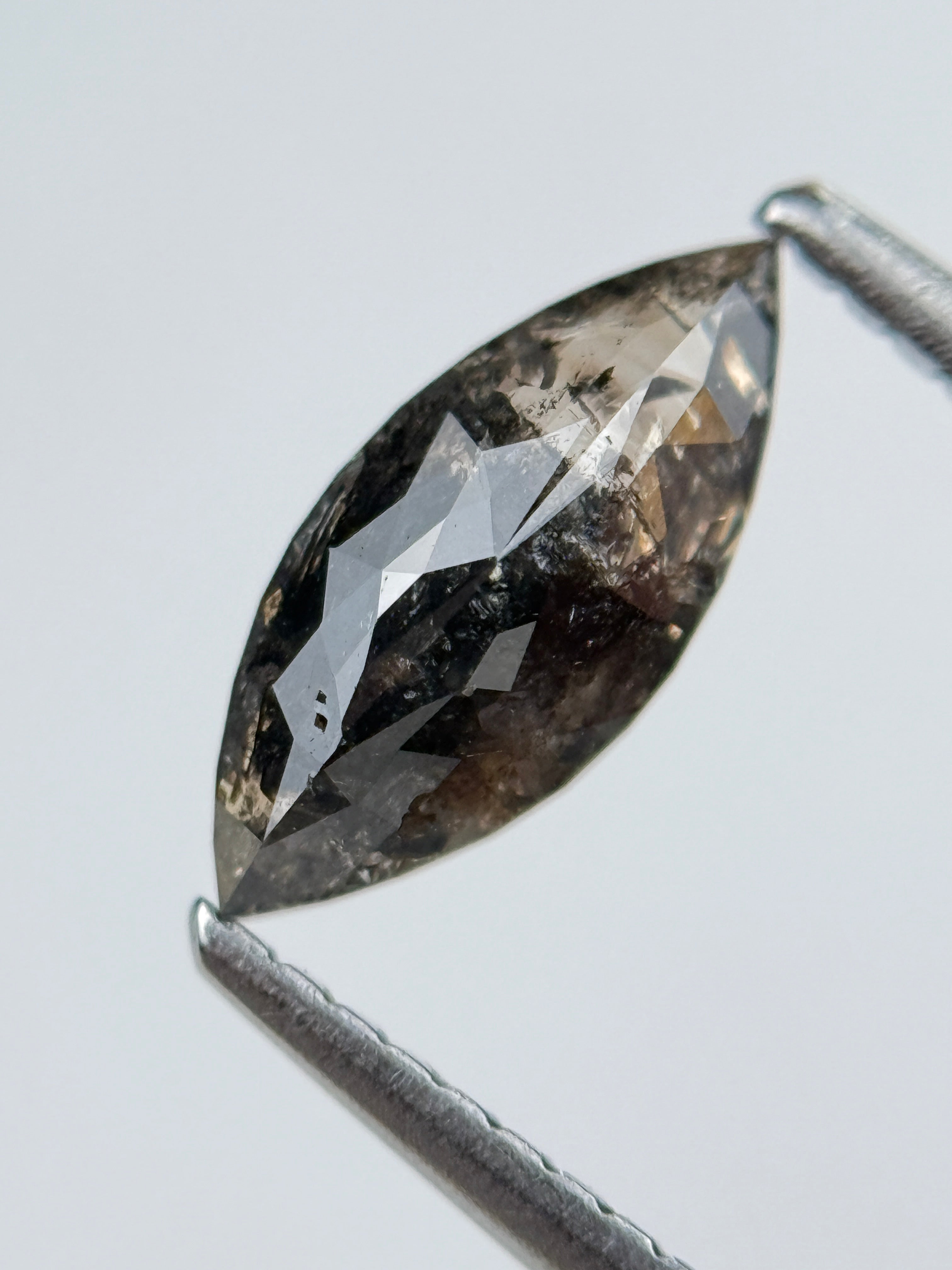 1.00 Ct Marquise Rose Cut Grey Natural Salt and Pepepr Diamond