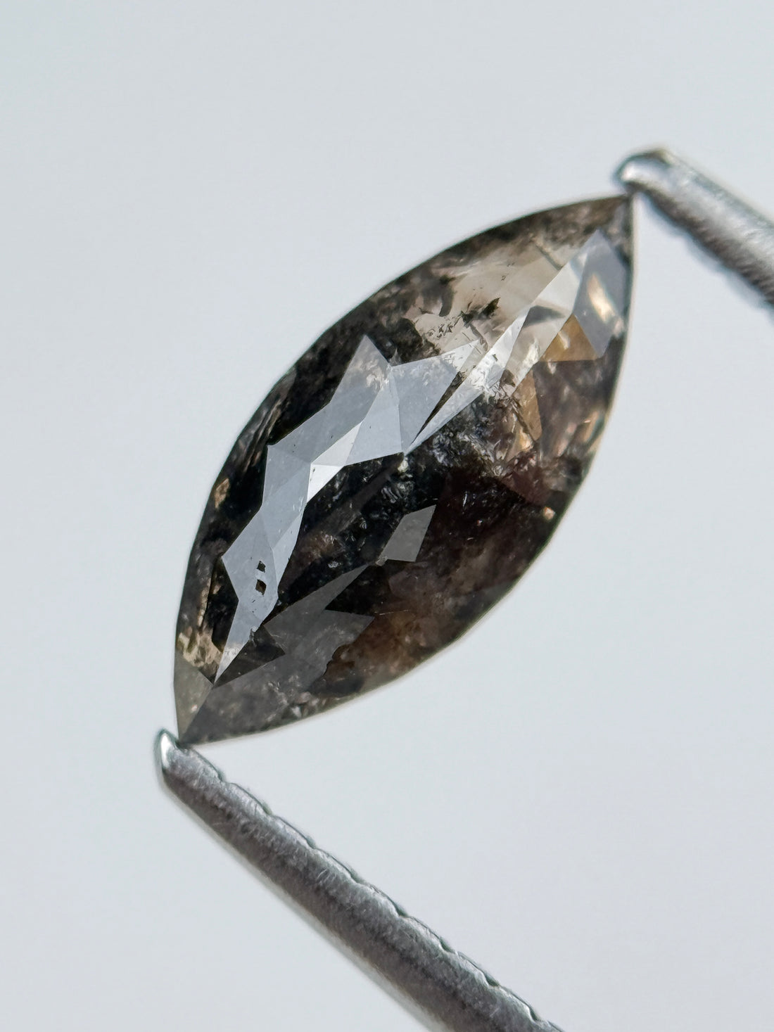 1.00 Ct Marquise Rose Cut Grey Natural Salt and Pepepr Diamond