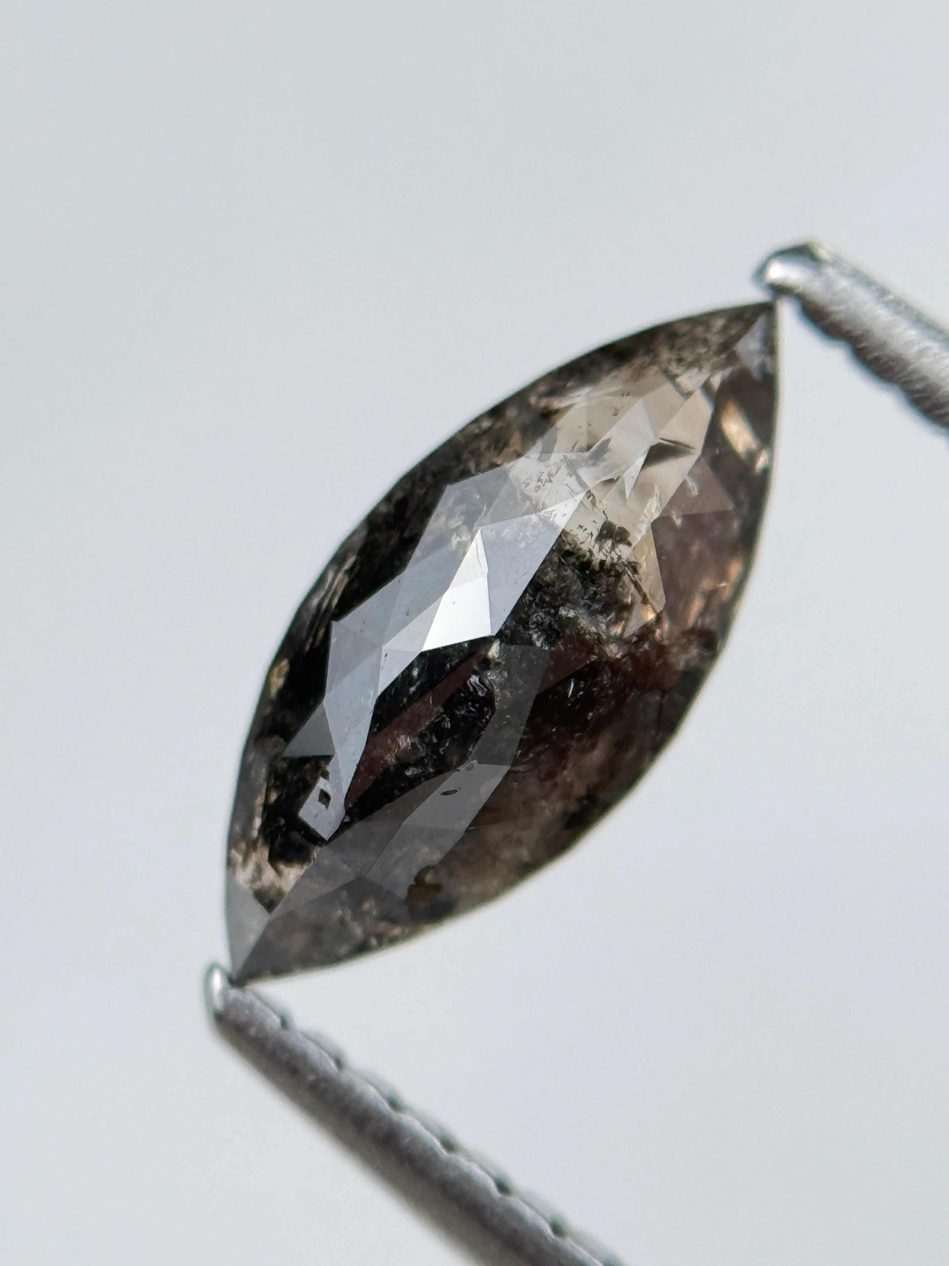 1.00 Ct Marquise Rose Cut Grey Natural Salt and Pepepr Diamond