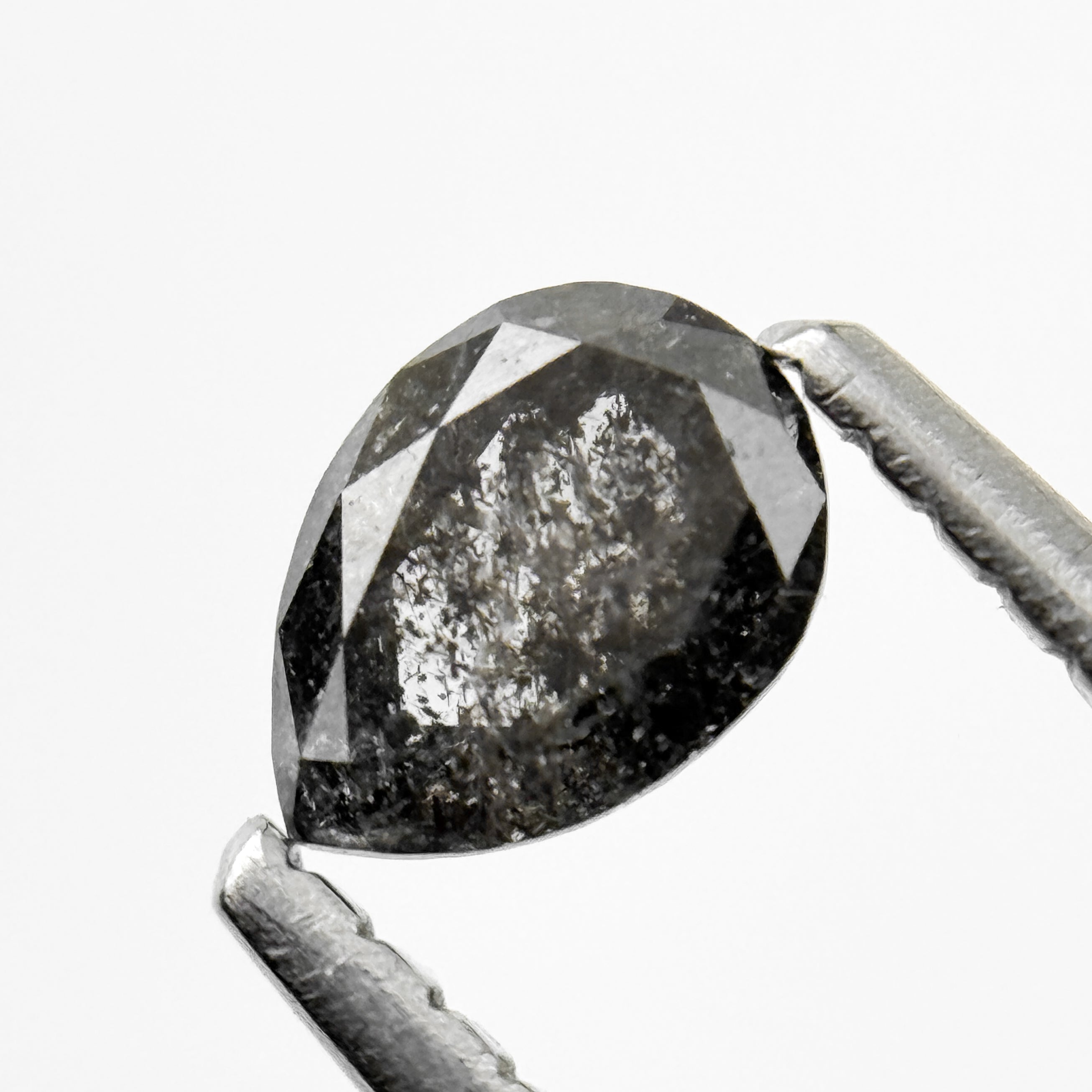 0.38 Ct Pear Rose Cut Grey Natural Salt and Pepper Diamond