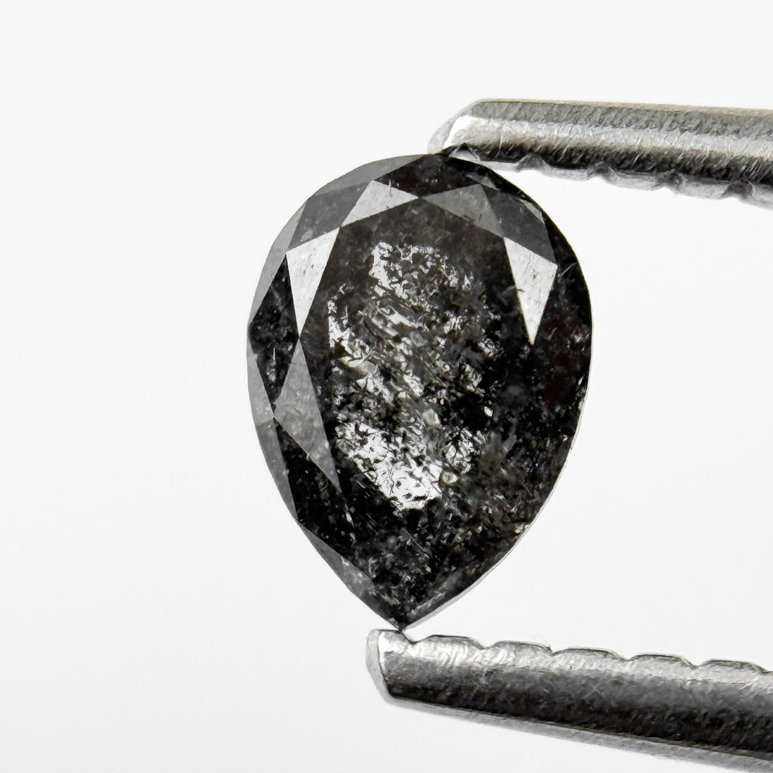 0.38 Ct Pear Rose Cut Grey Natural Salt and Pepper Diamond