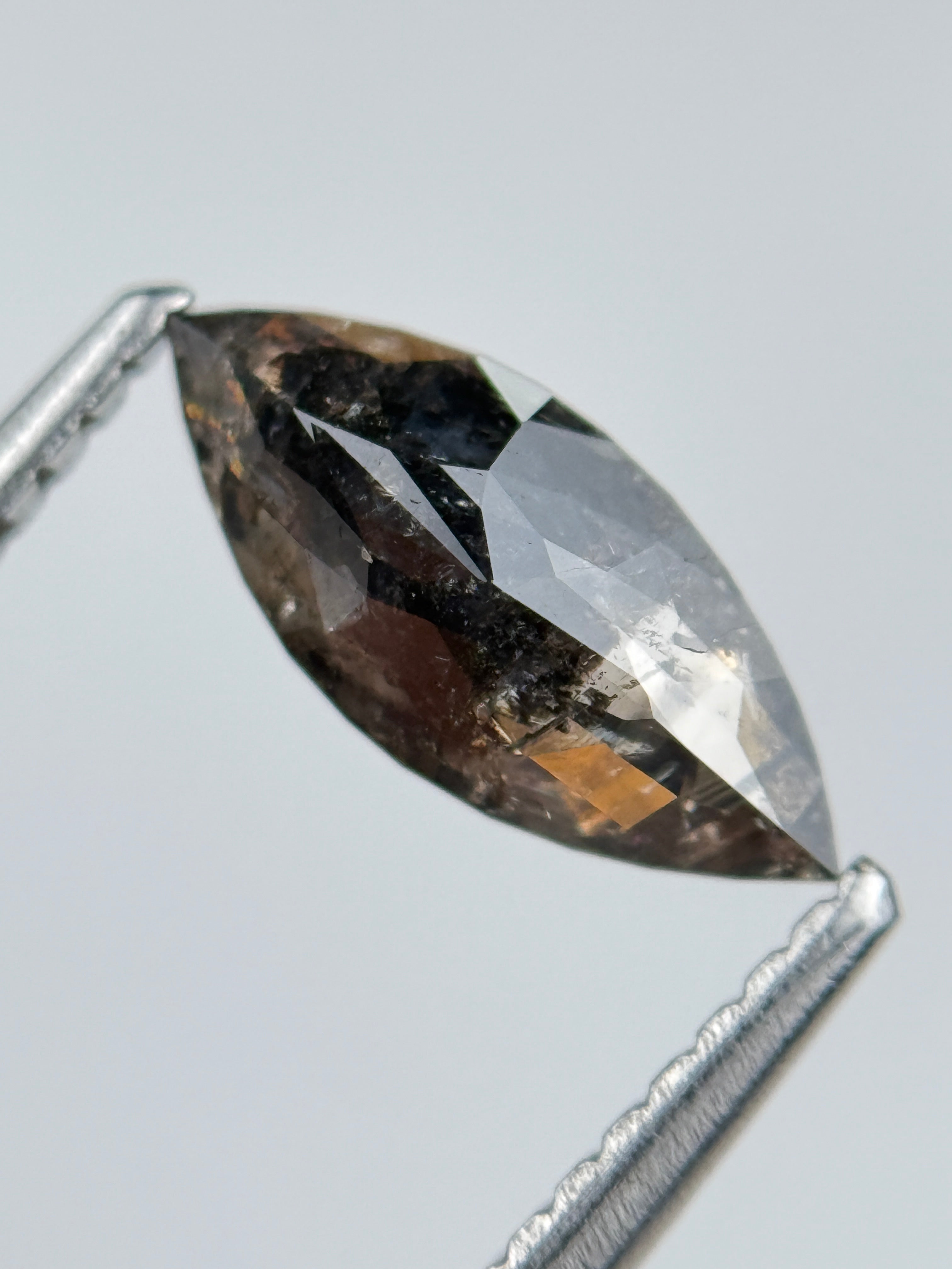 1.00 Ct Marquise Rose Cut Grey Natural Salt and Pepepr Diamond