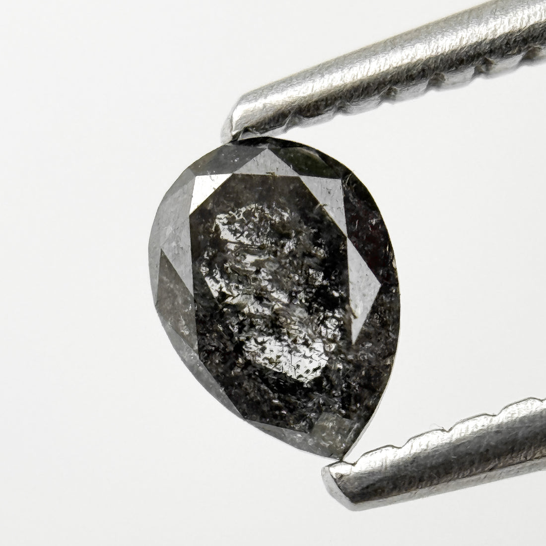 0.38 Ct Pear Rose Cut Grey Natural Salt and Pepper Diamond