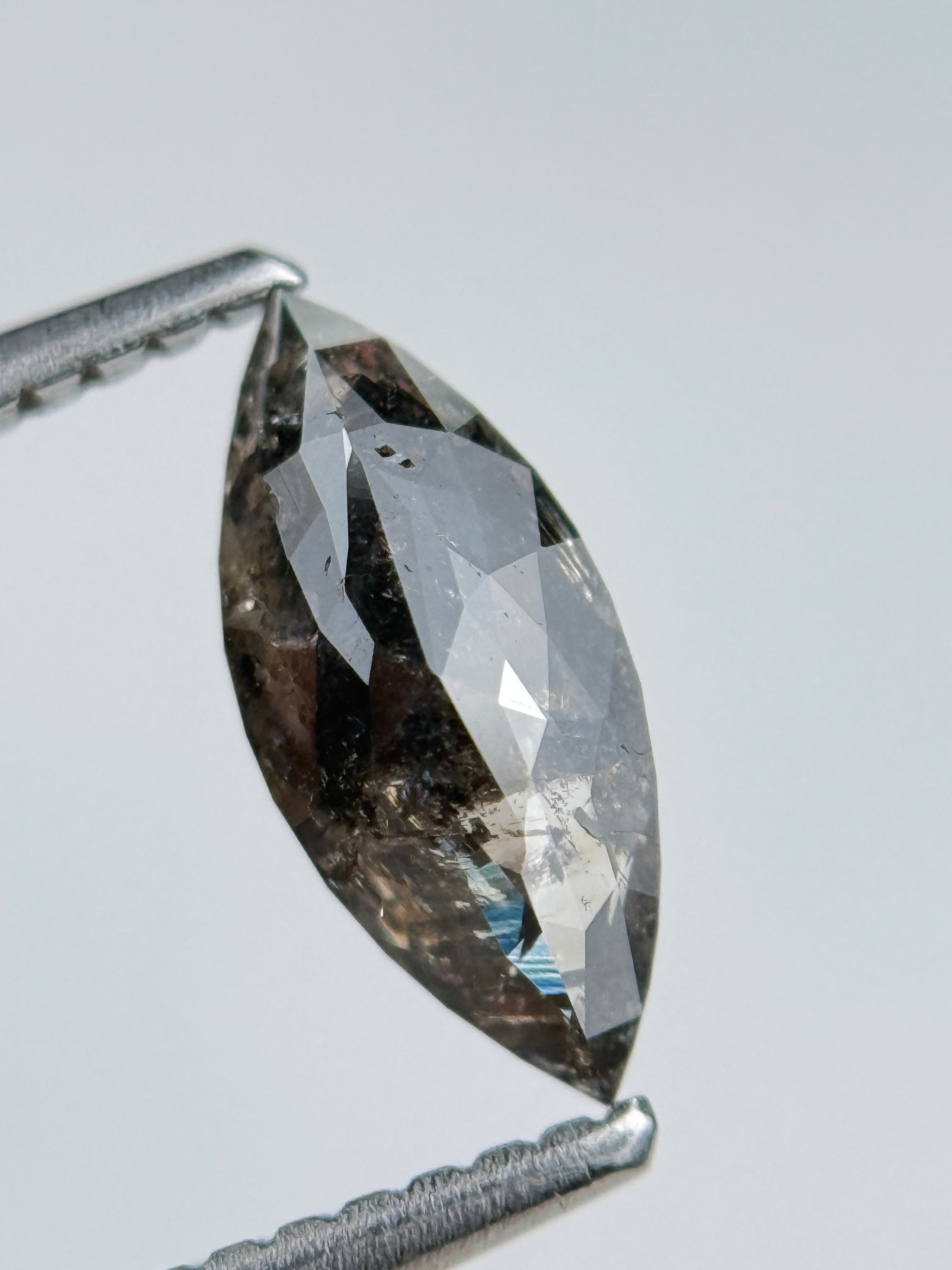 1.00 Ct Marquise Rose Cut Grey Natural Salt and Pepepr Diamond