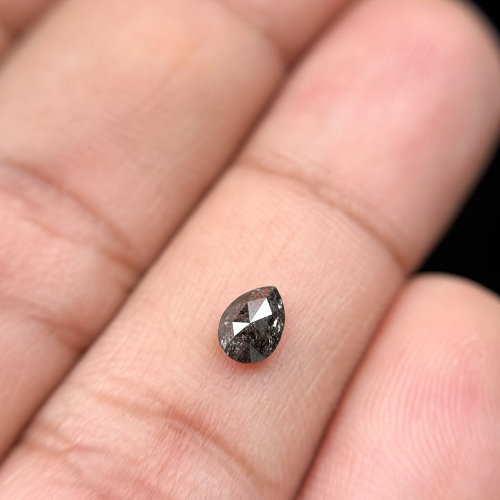 0.38 Ct Pear Rose Cut Grey Natural Salt and Pepper Diamond