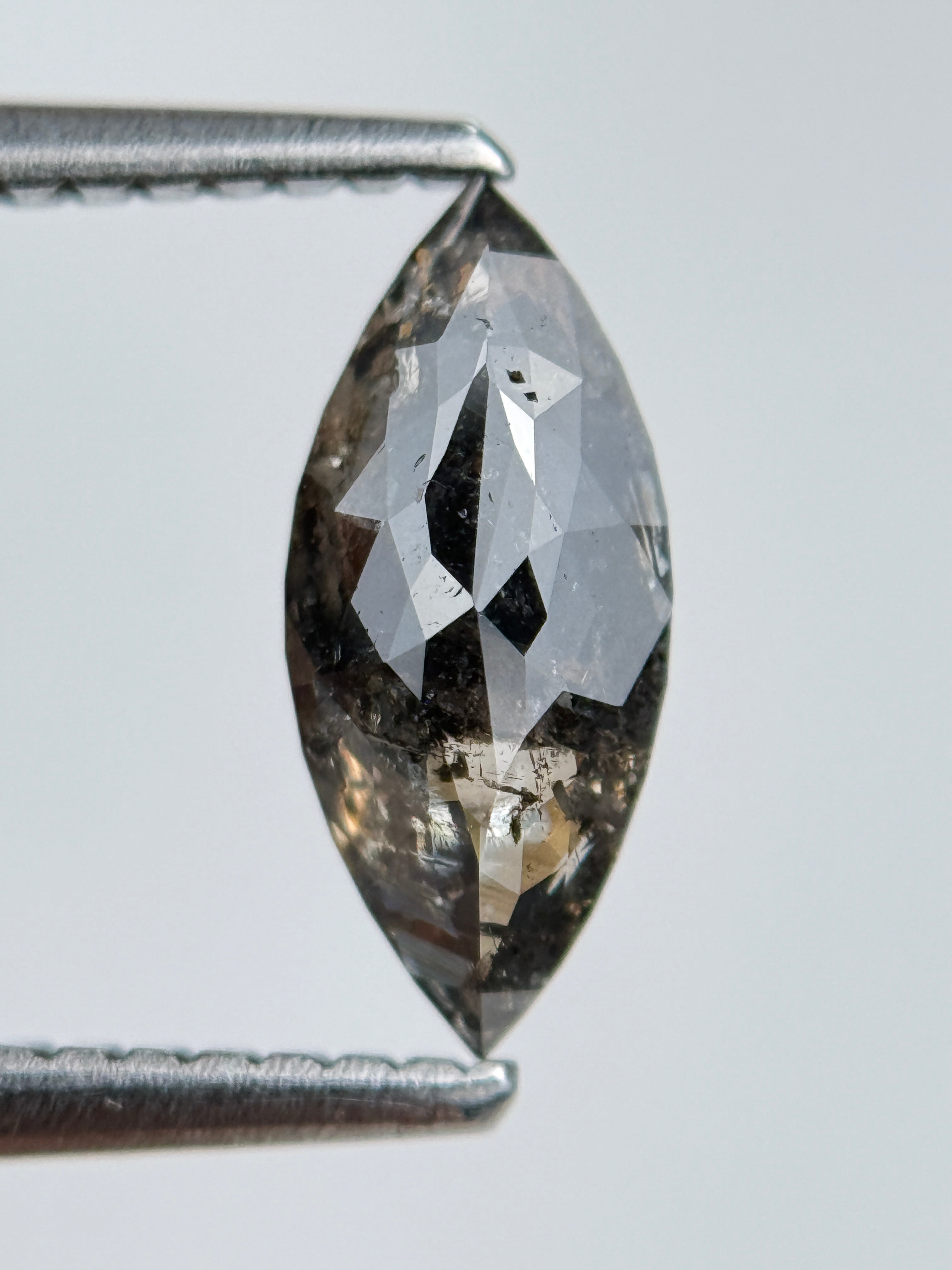 1.00 Ct Marquise Rose Cut Grey Natural Salt and Pepepr Diamond