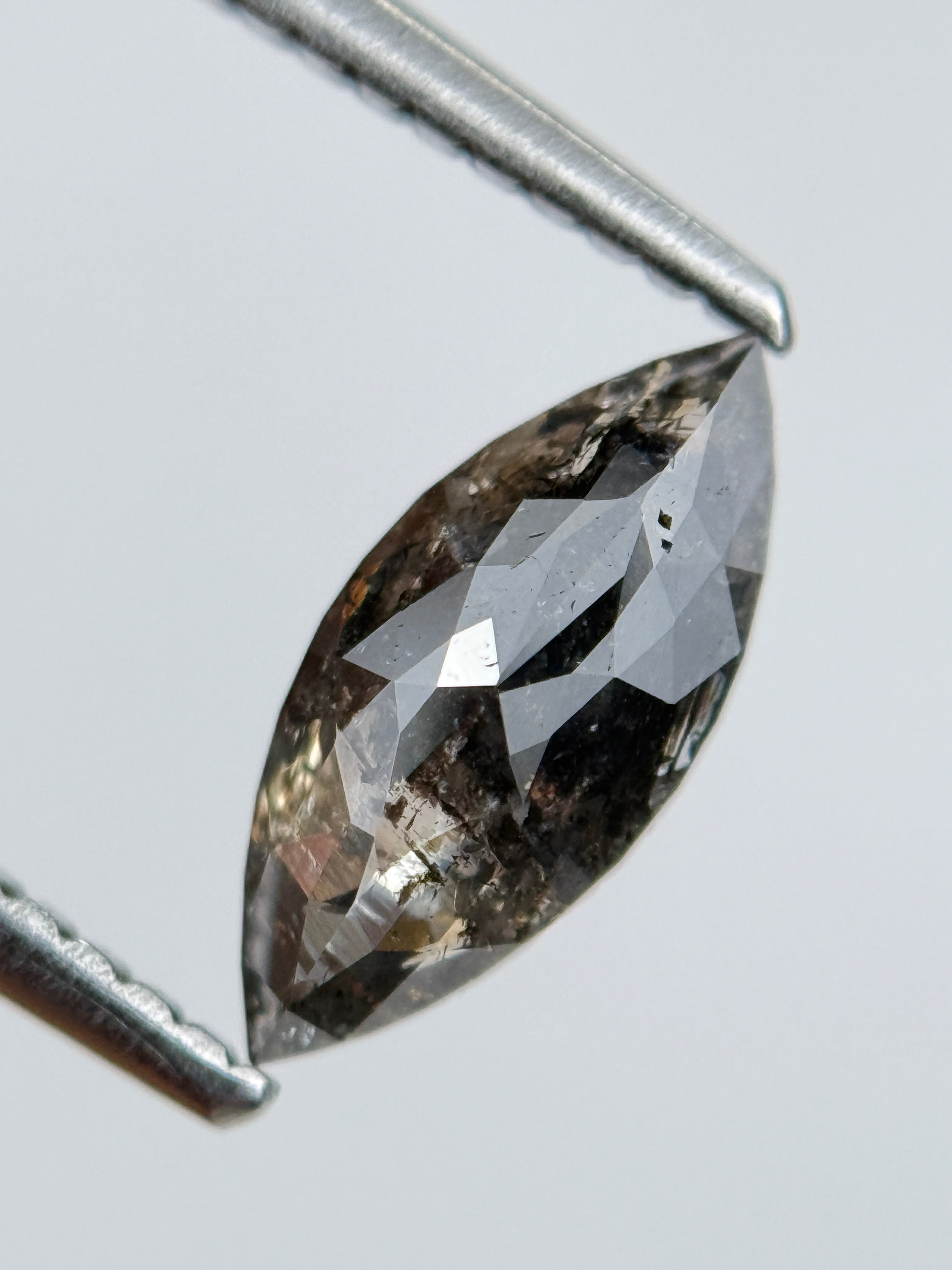 1.00 Ct Marquise Rose Cut Grey Natural Salt and Pepepr Diamond