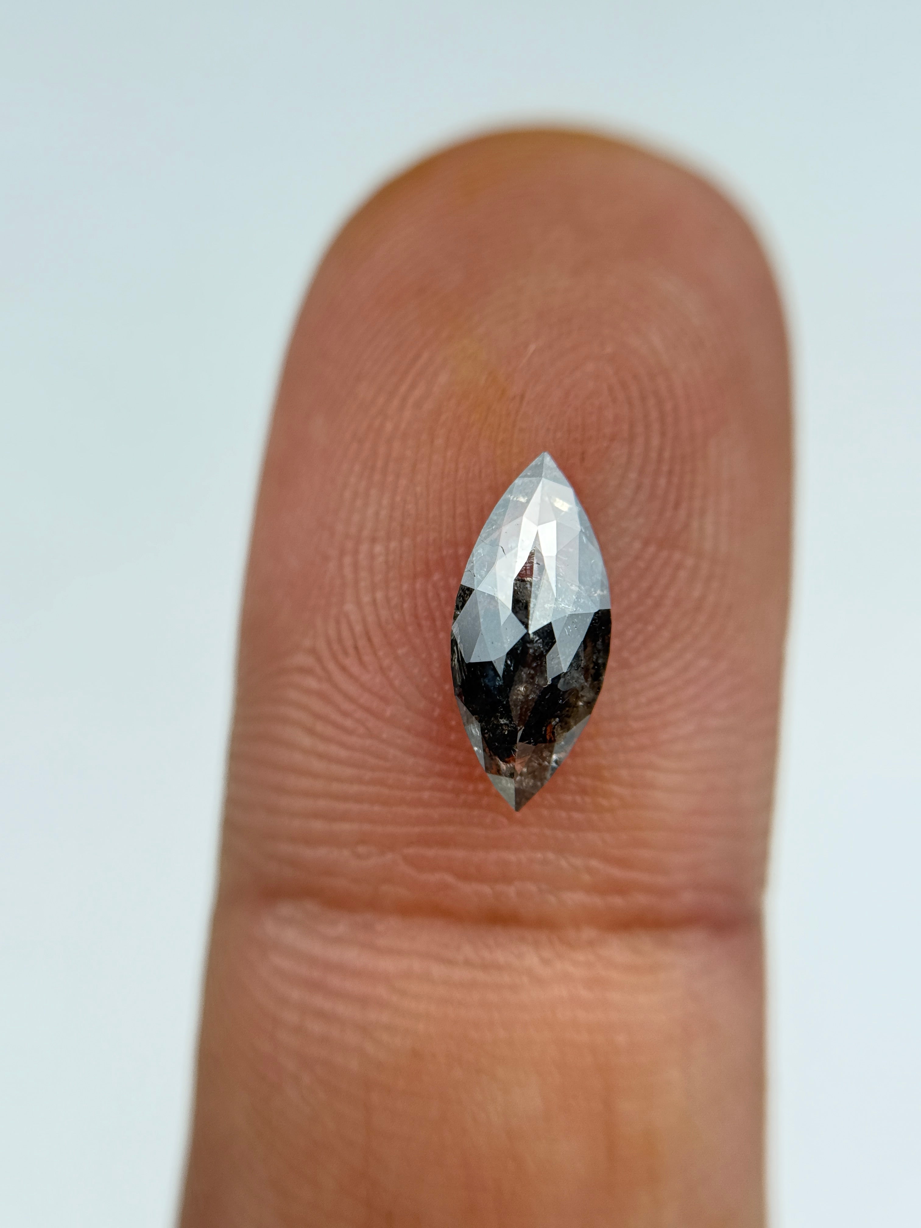1.00 Ct Marquise Rose Cut Grey Natural Salt and Pepepr Diamond