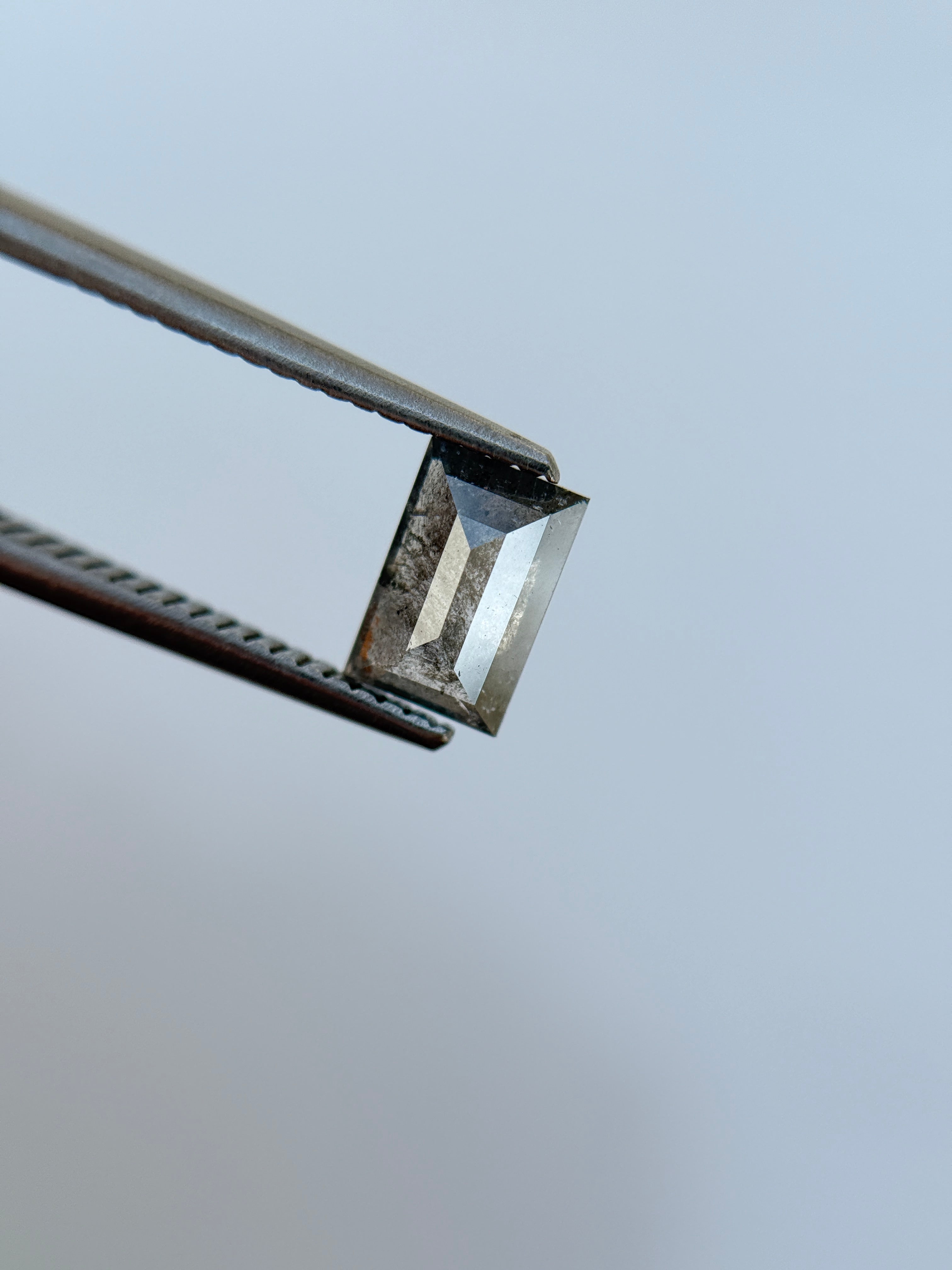 0.76 Ct Baguette Rose Cut Grey Natural Salt and Pepper Diamond