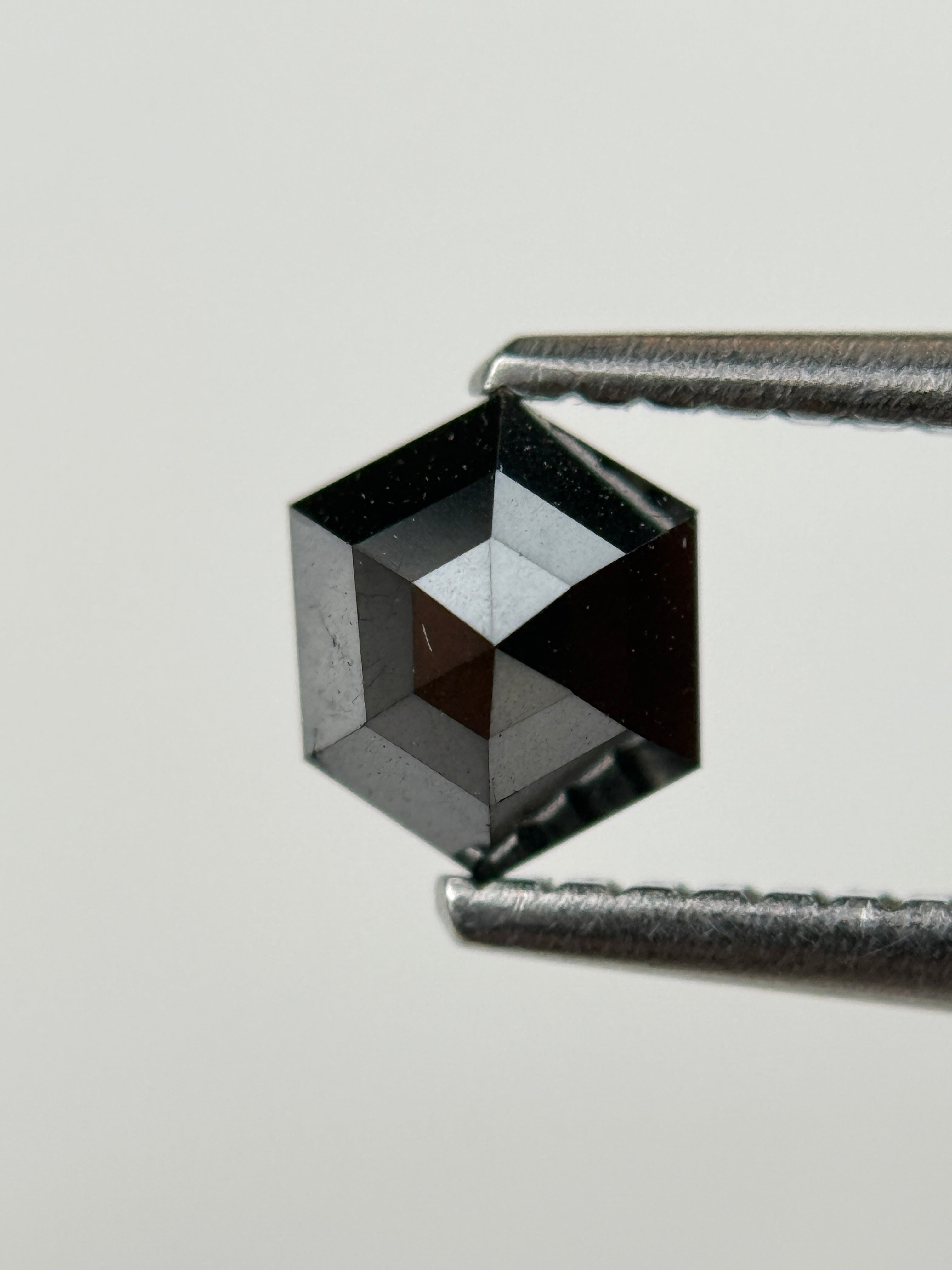 0.67 Ct Hexagon Rose Cut Black Natural Salt and Pepper Diamond