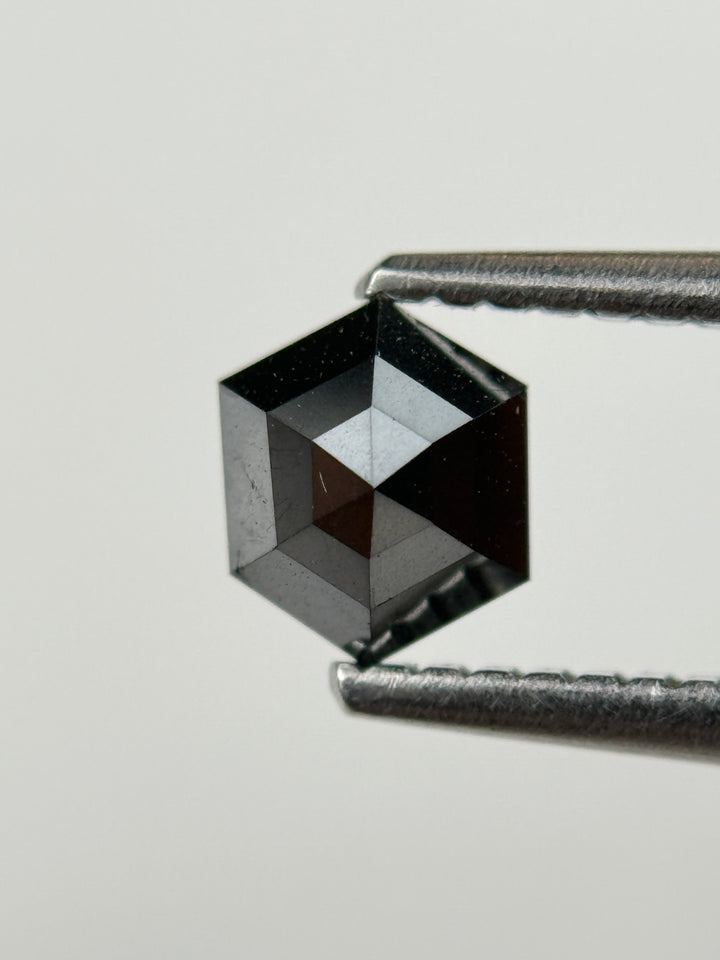0.67 Ct Hexagon Rose Cut Black Natural Salt and Pepper Diamond