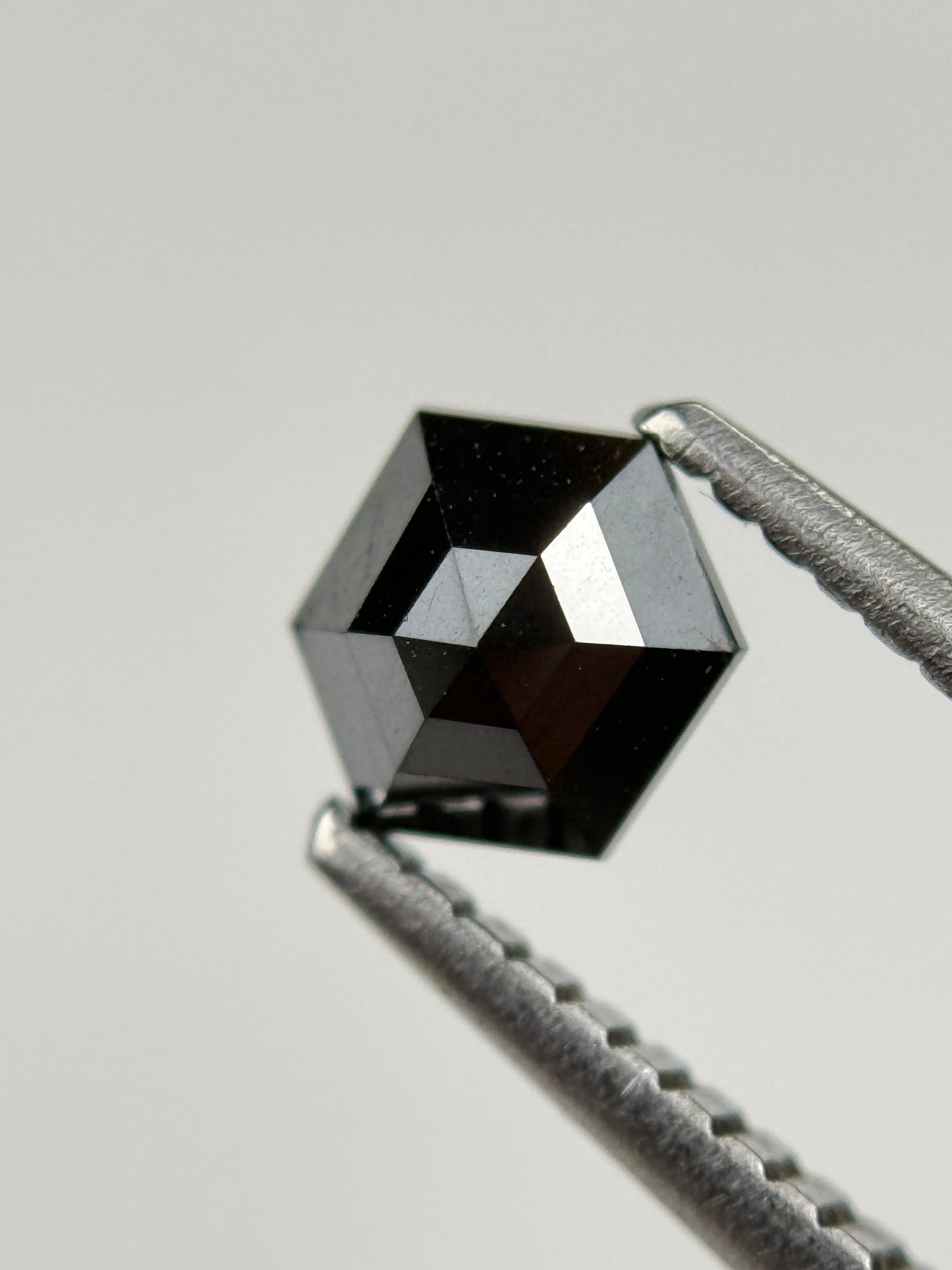0.67 Ct Hexagon Rose Cut Black Natural Salt and Pepper Diamond