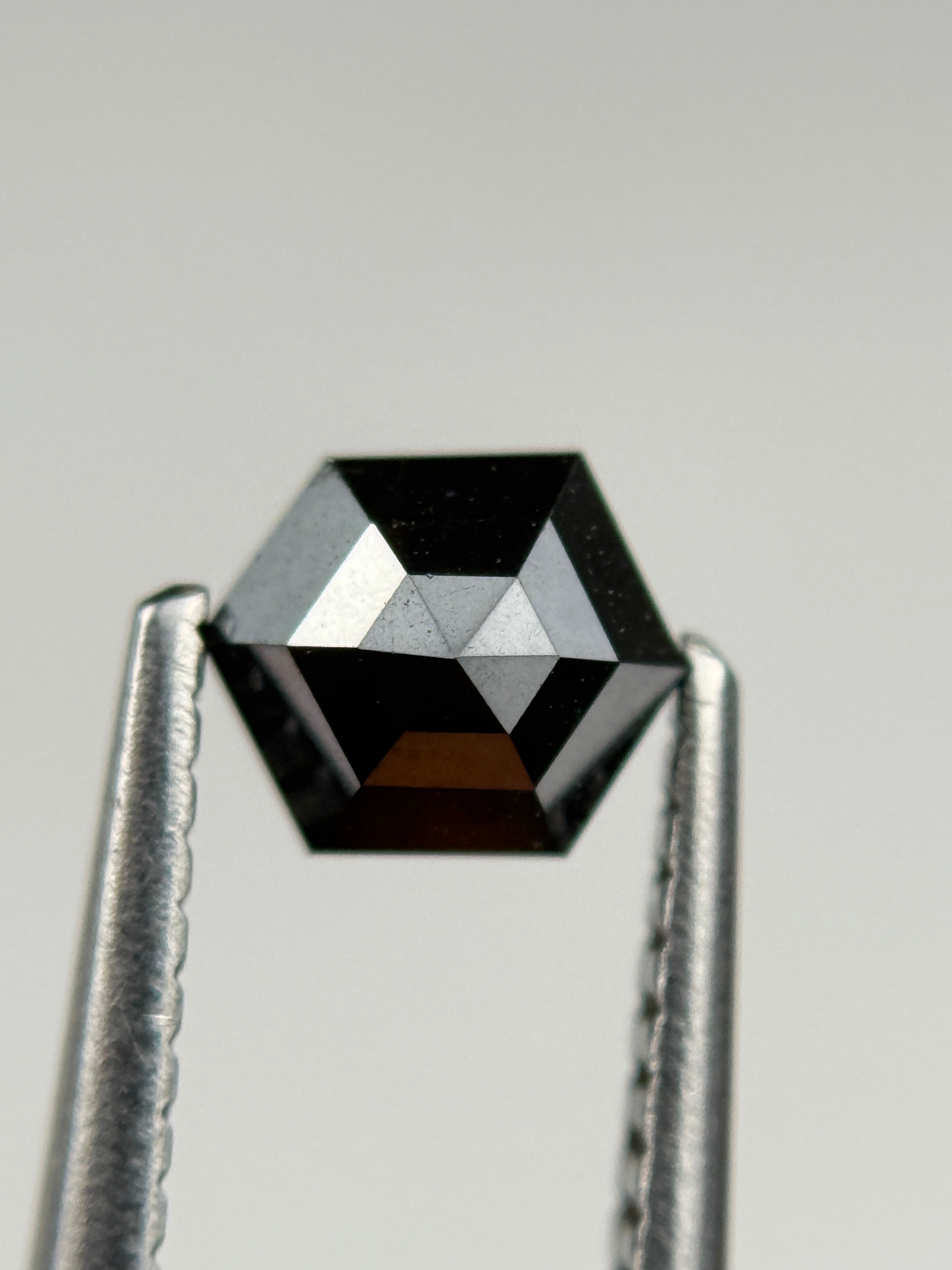 0.67 Ct Hexagon Rose Cut Black Natural Salt and Pepper Diamond