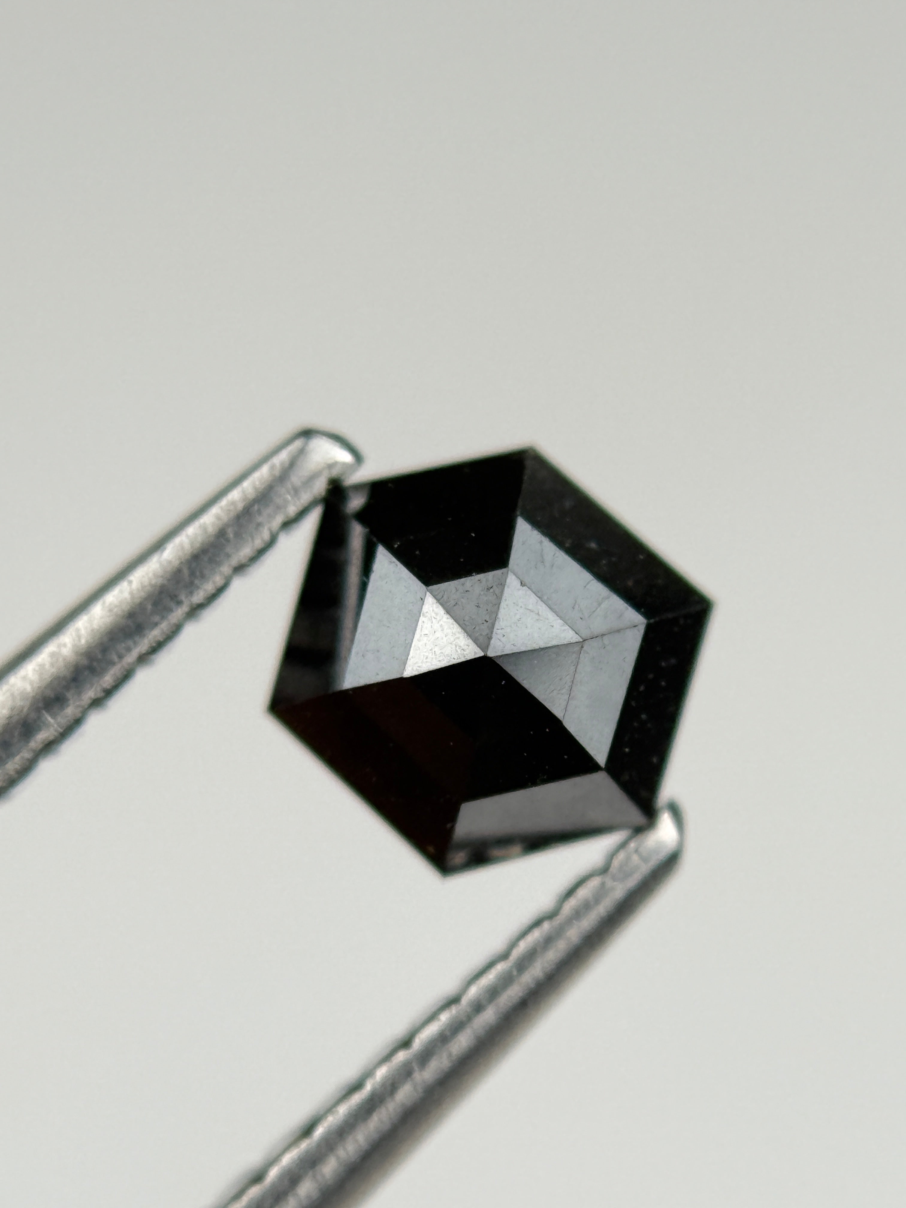 0.67 Ct Hexagon Rose Cut Black Natural Salt and Pepper Diamond
