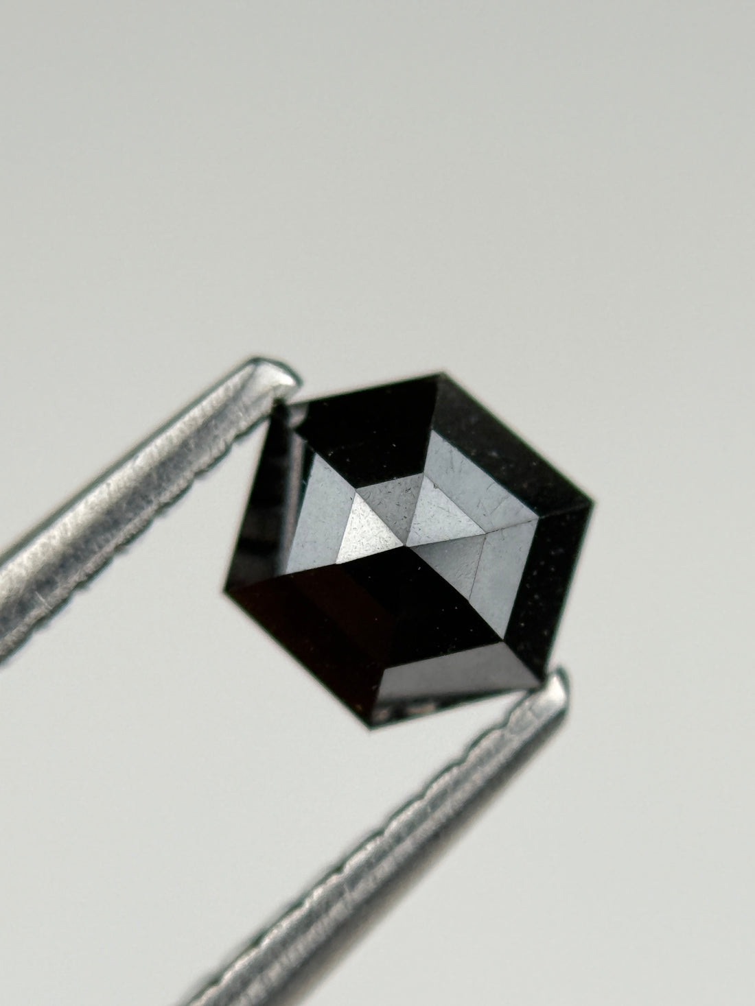 0.67 Ct Hexagon Rose Cut Black Natural Salt and Pepper Diamond
